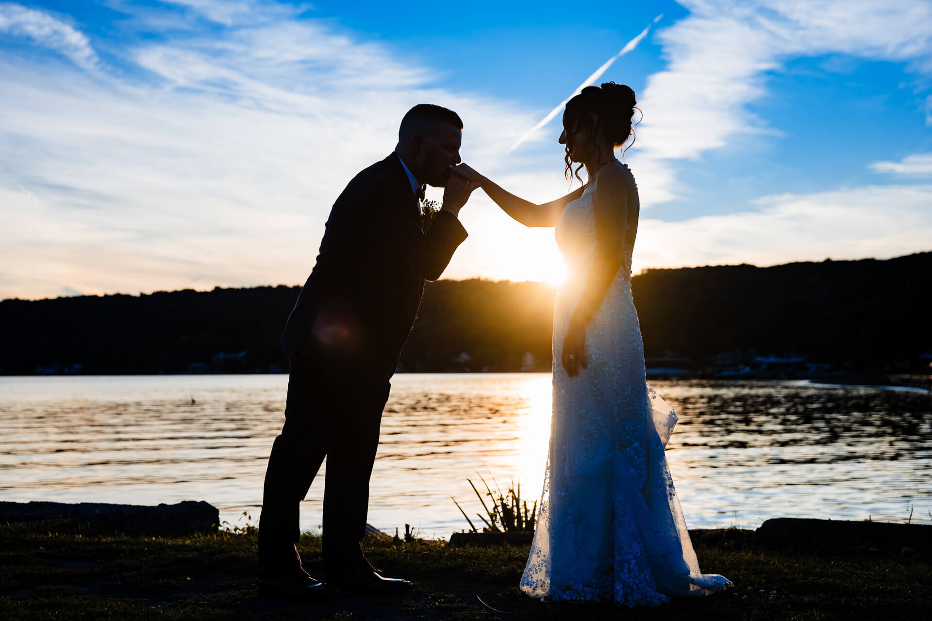 Keuka-Lake-Wedding-Photographer-Sunset-Kiss-Silhouette-Romance-Dark-Shadow