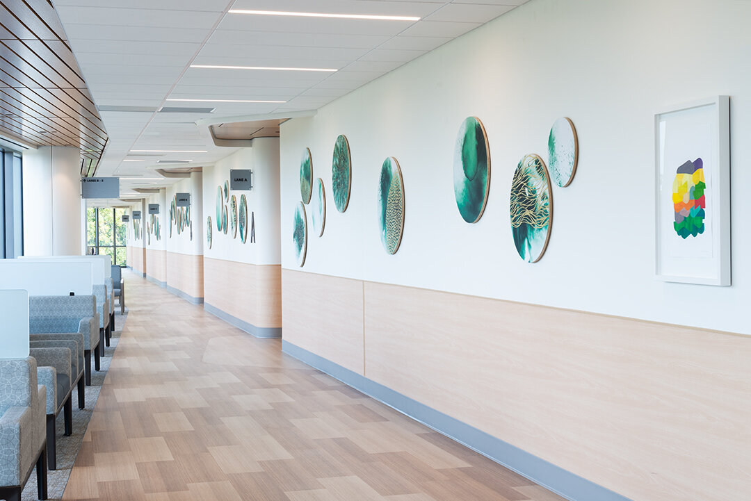 Emily Mann | Ink and Indigo, Custom prints on birch panels, Emory Hospital - green scheme