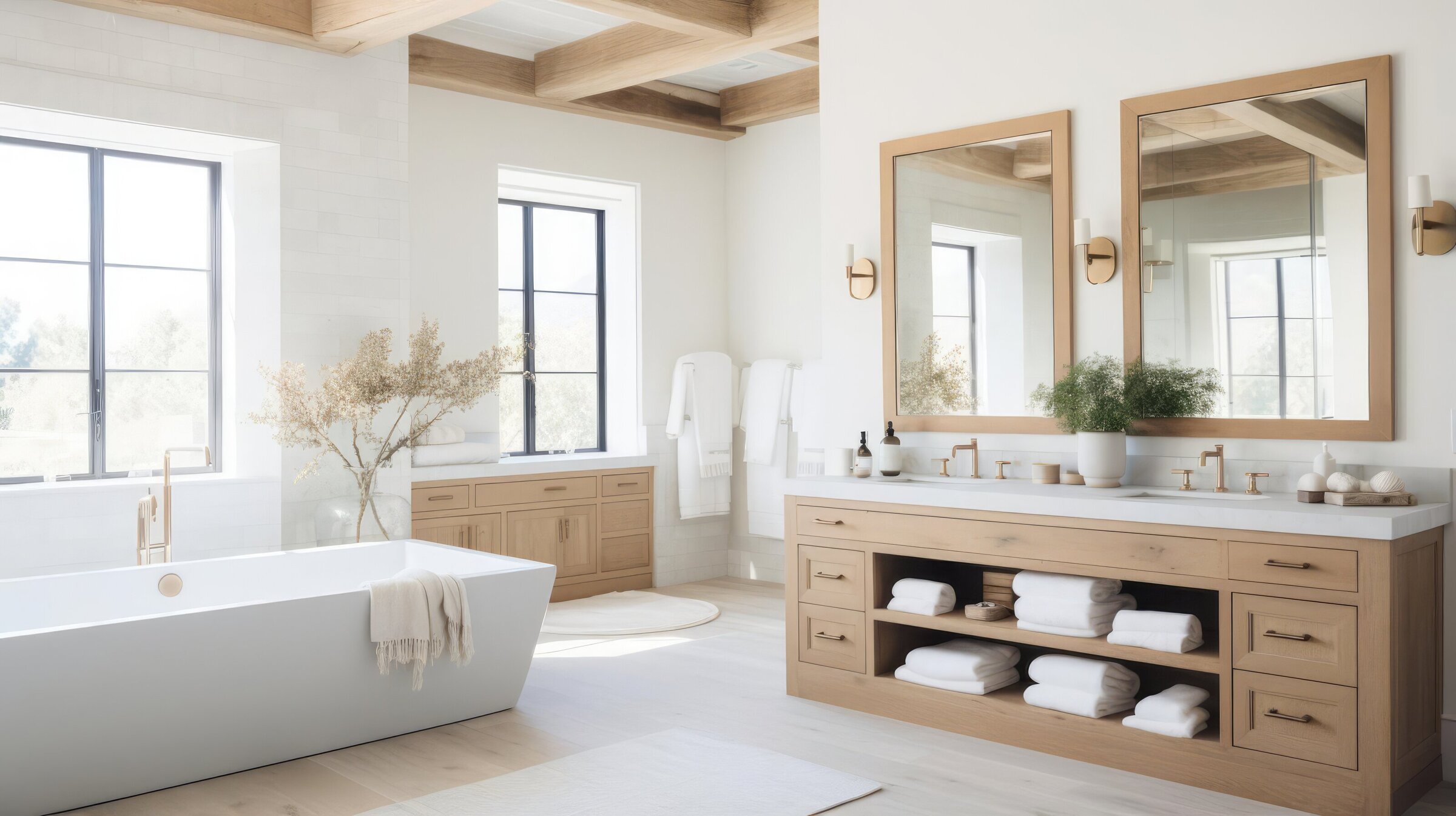 Spacious full bathroom remodel and design with a stand alone tub and LVT flooring in Burlington, CT 