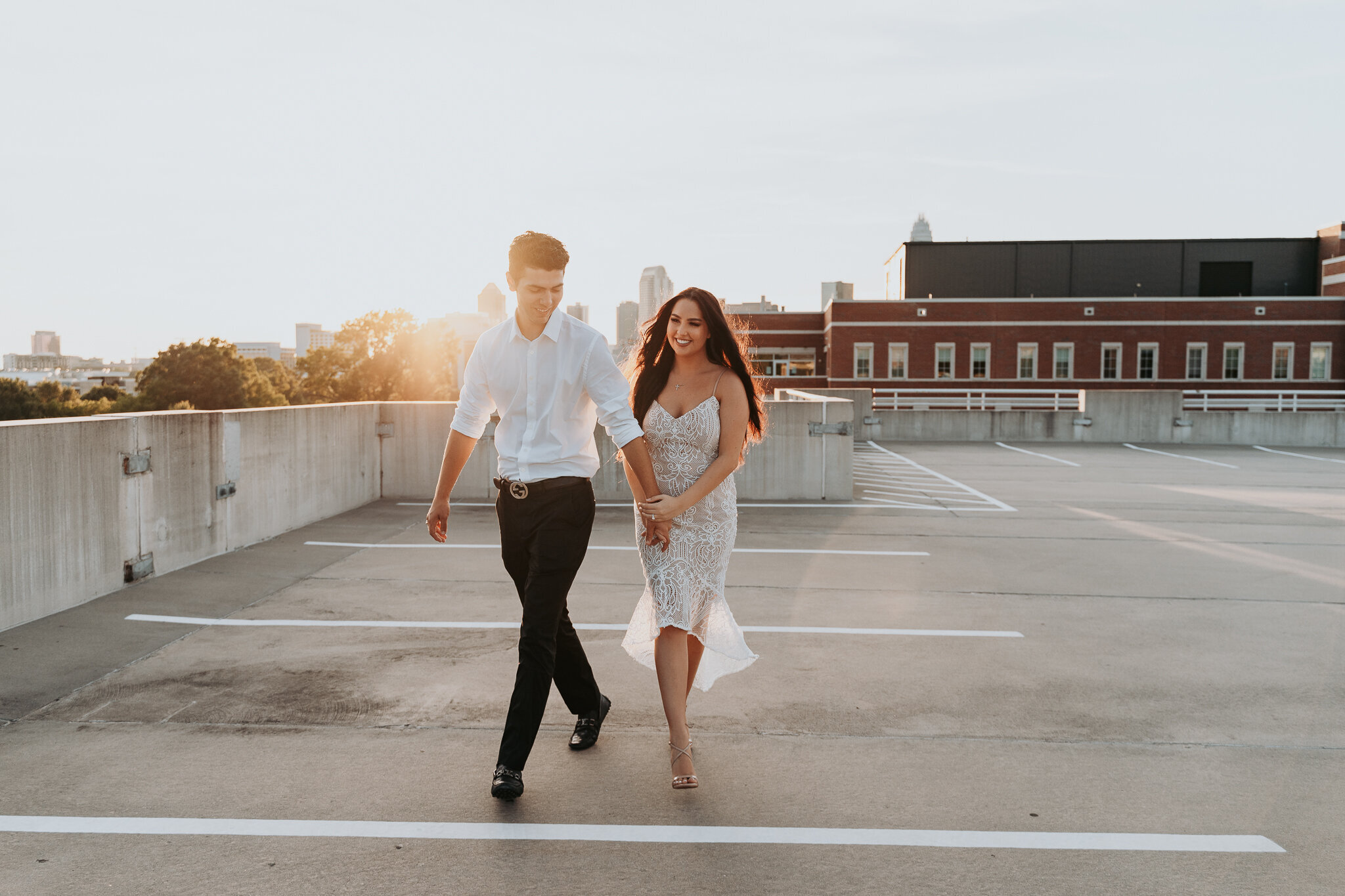 rooftop city engagement session in uptown Charlotte NC