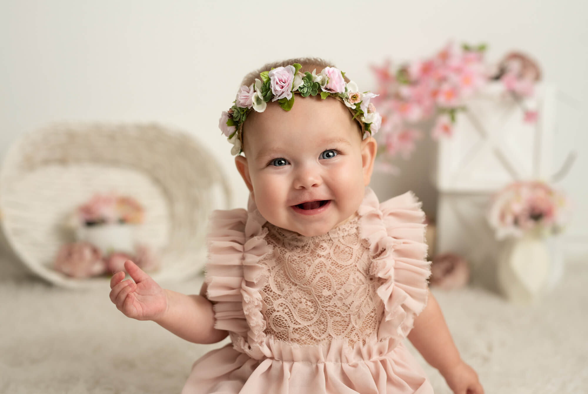 Baby girl with pink romper