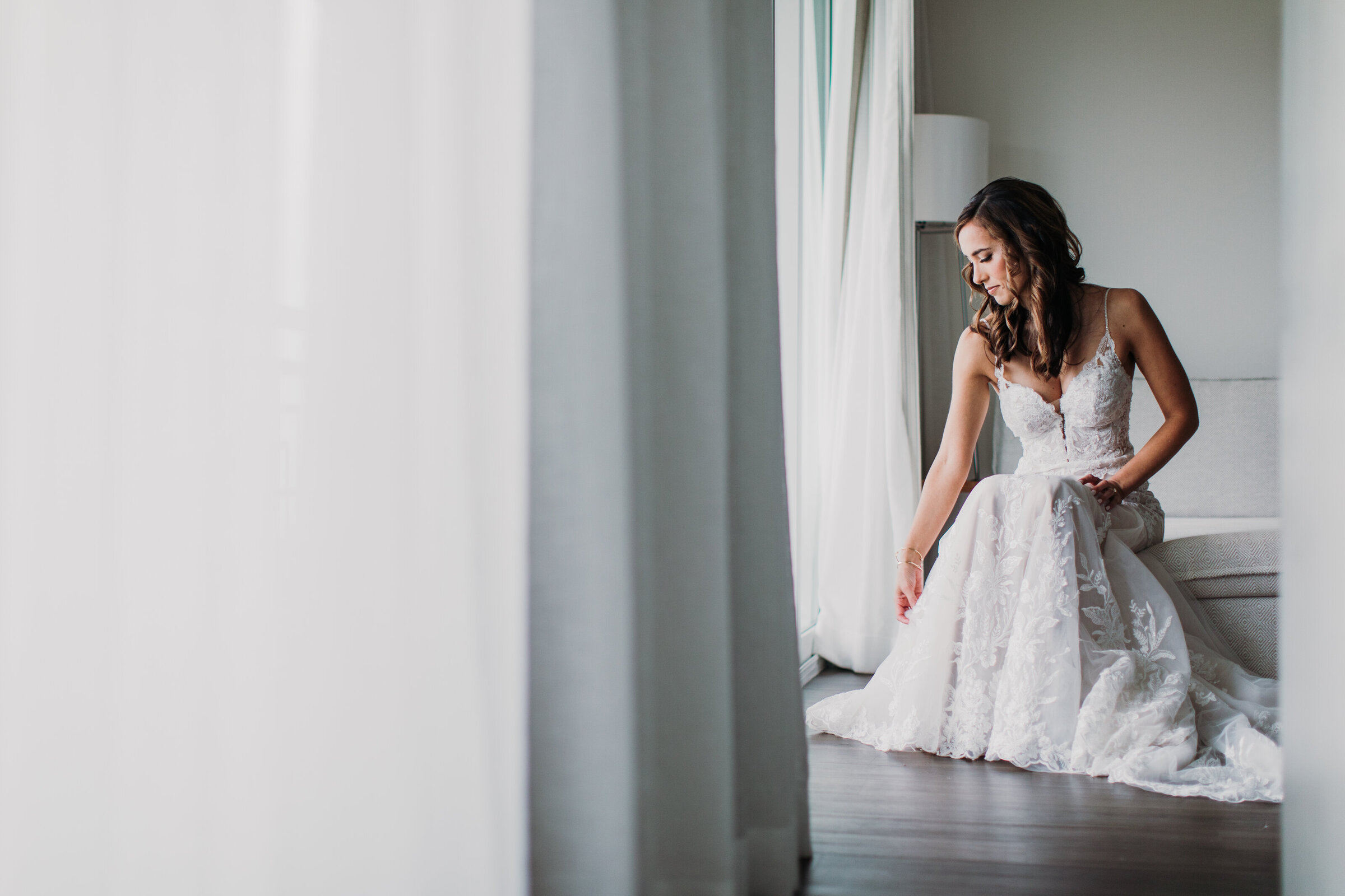 Bride wearing her perfect dress