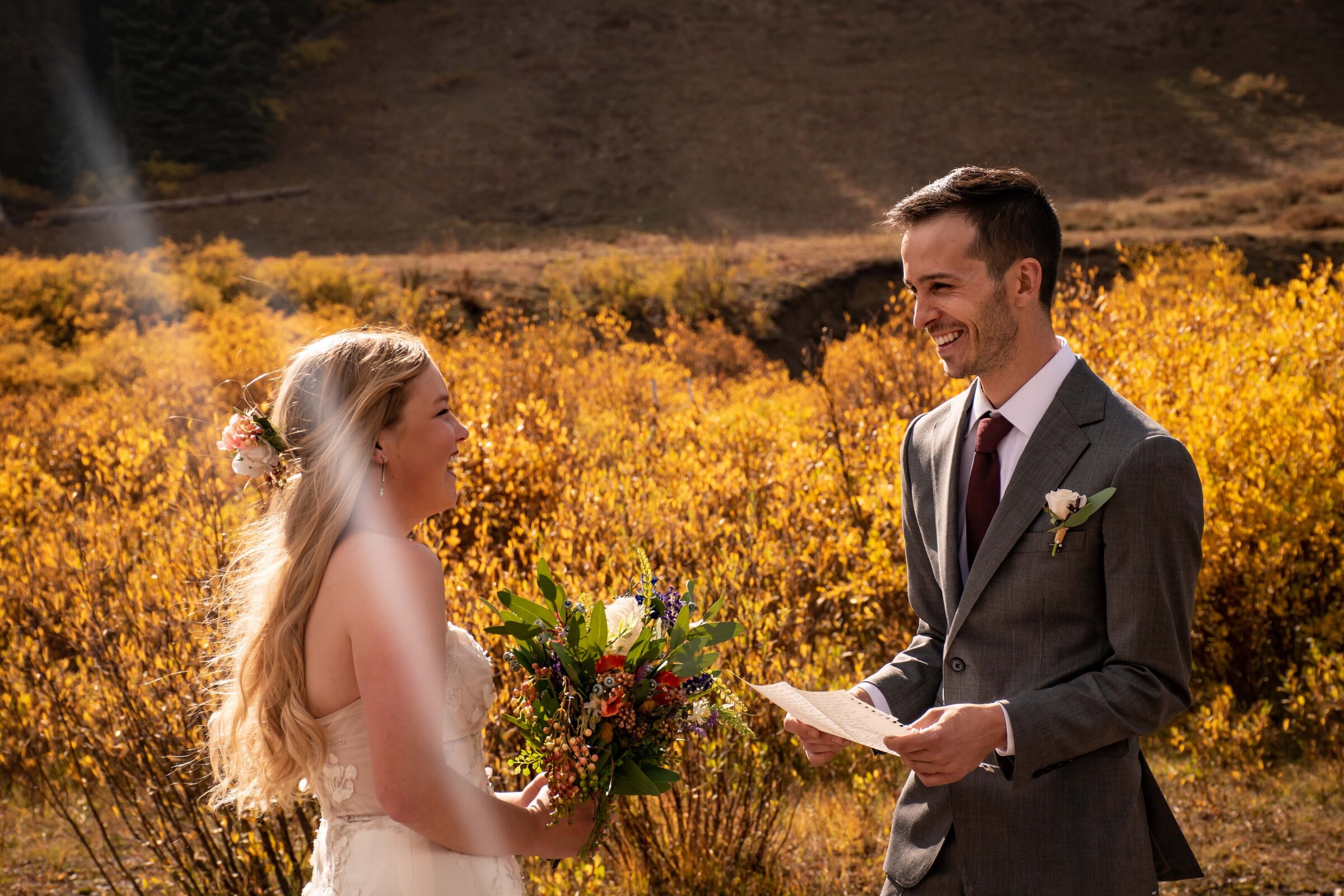 Vow ceremony during elopement in Crested Butte, Colorado