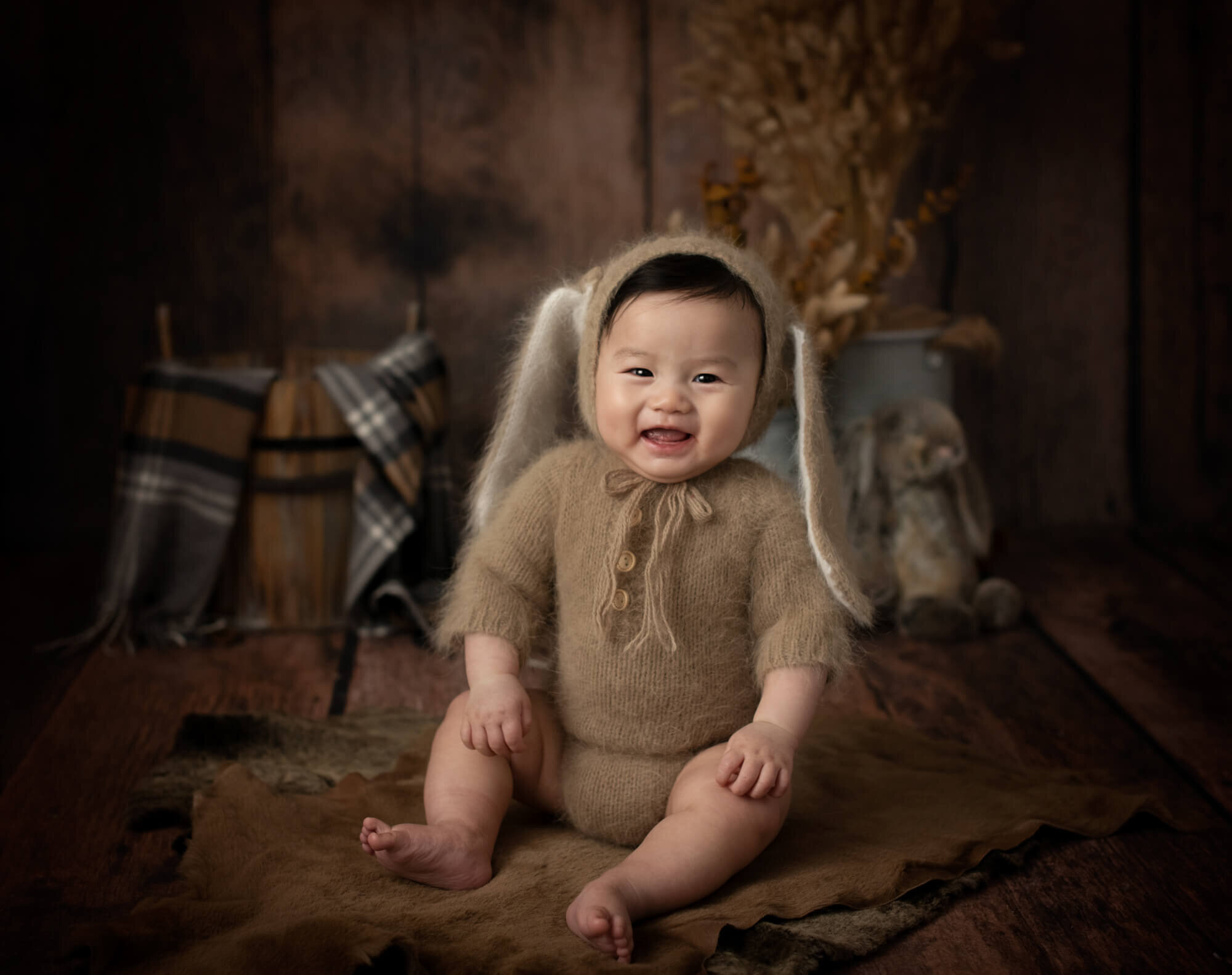 7 month old boy in bunny outfit