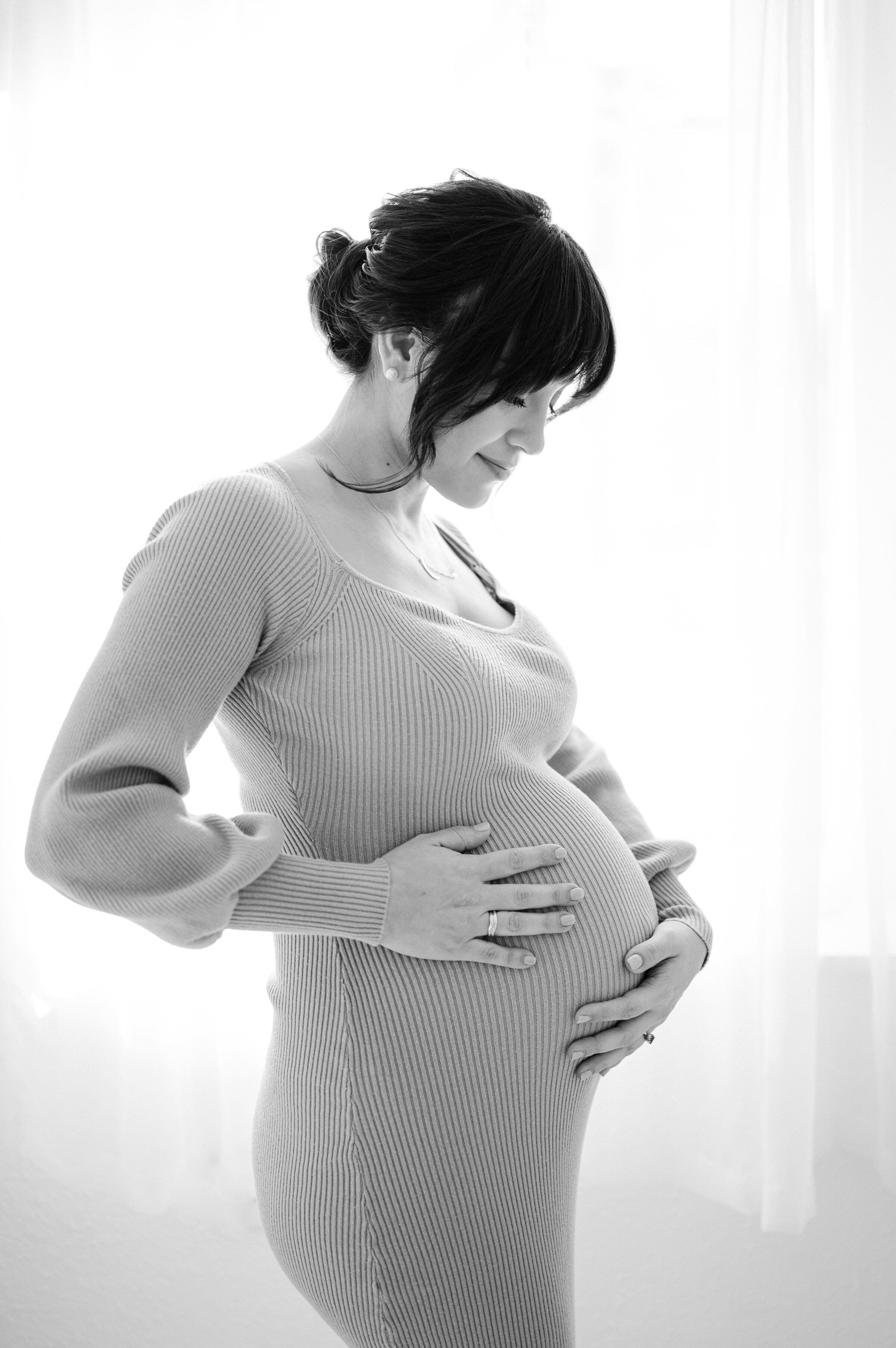 Black and white maternity photo by Miami Family Photographer