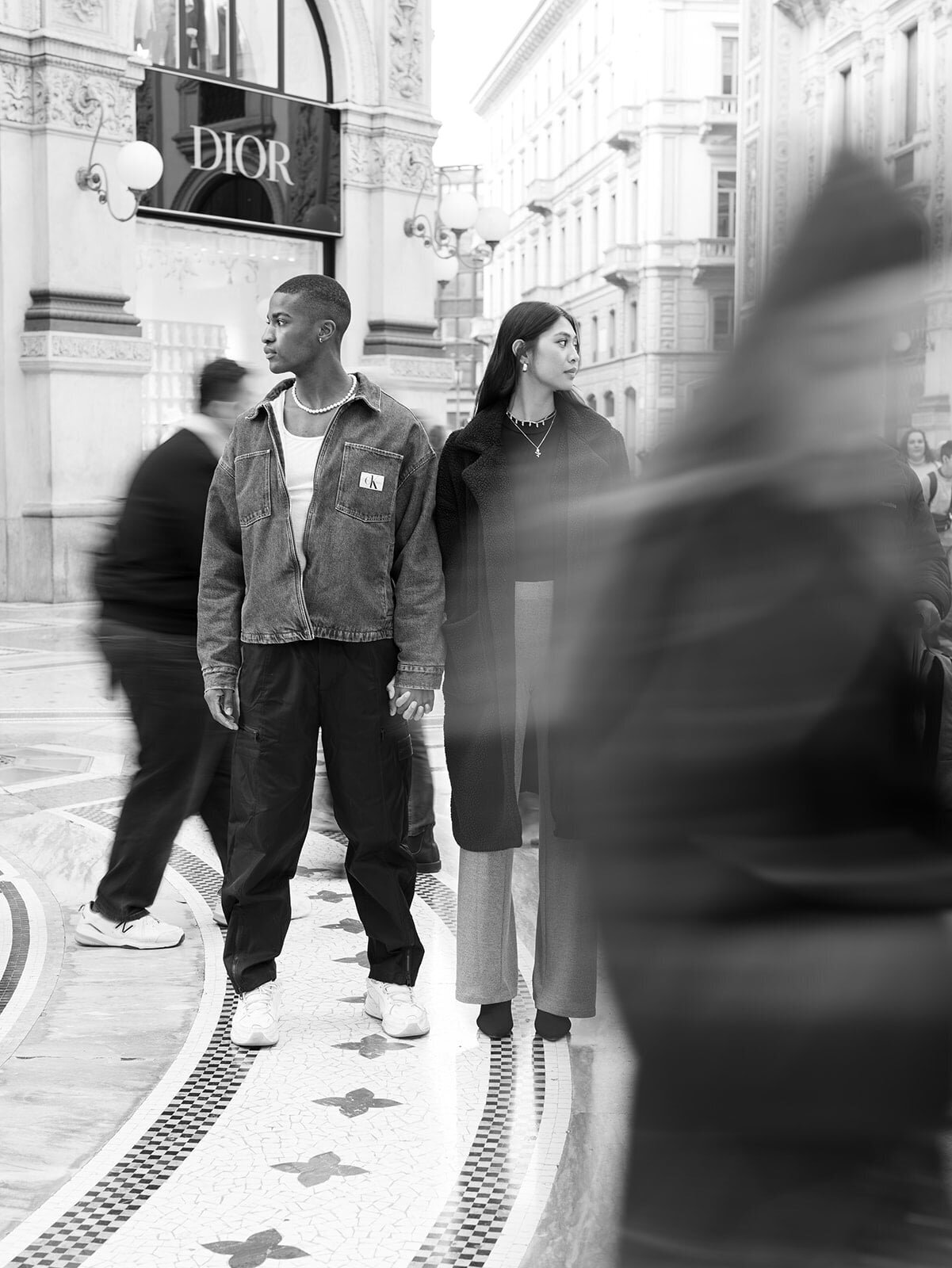 young couple in street of milan