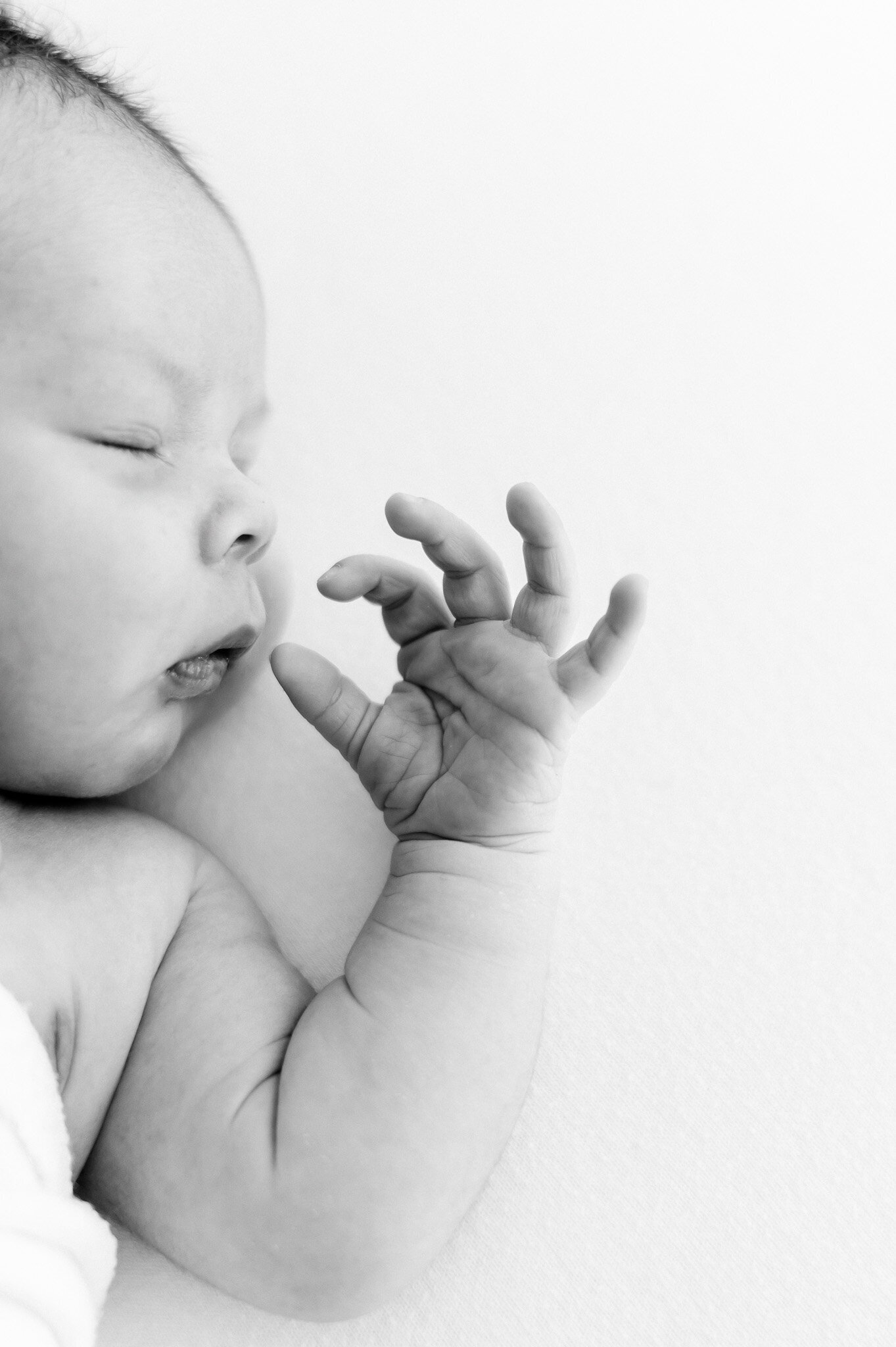 black and white macro image of a newborn baby's fingers  in Kristie Lloyd's Nashville newborn photography studio