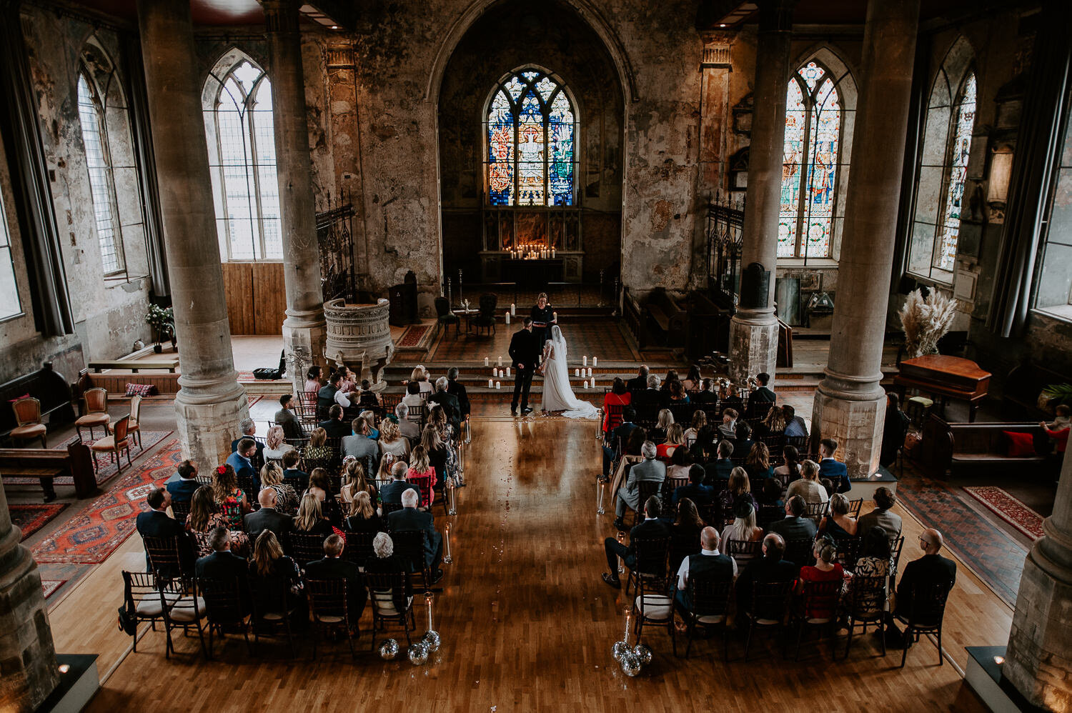 Wide shot of a wedding at the Mount Without in Bristol