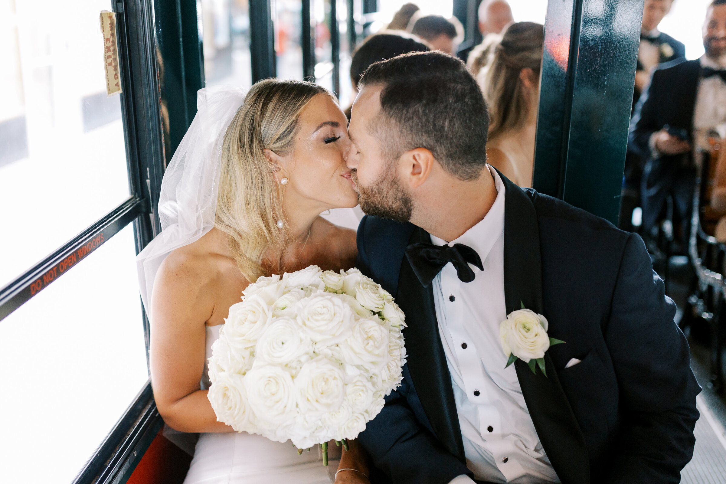 A couple kisses on a trolley ride in Cicinnati.