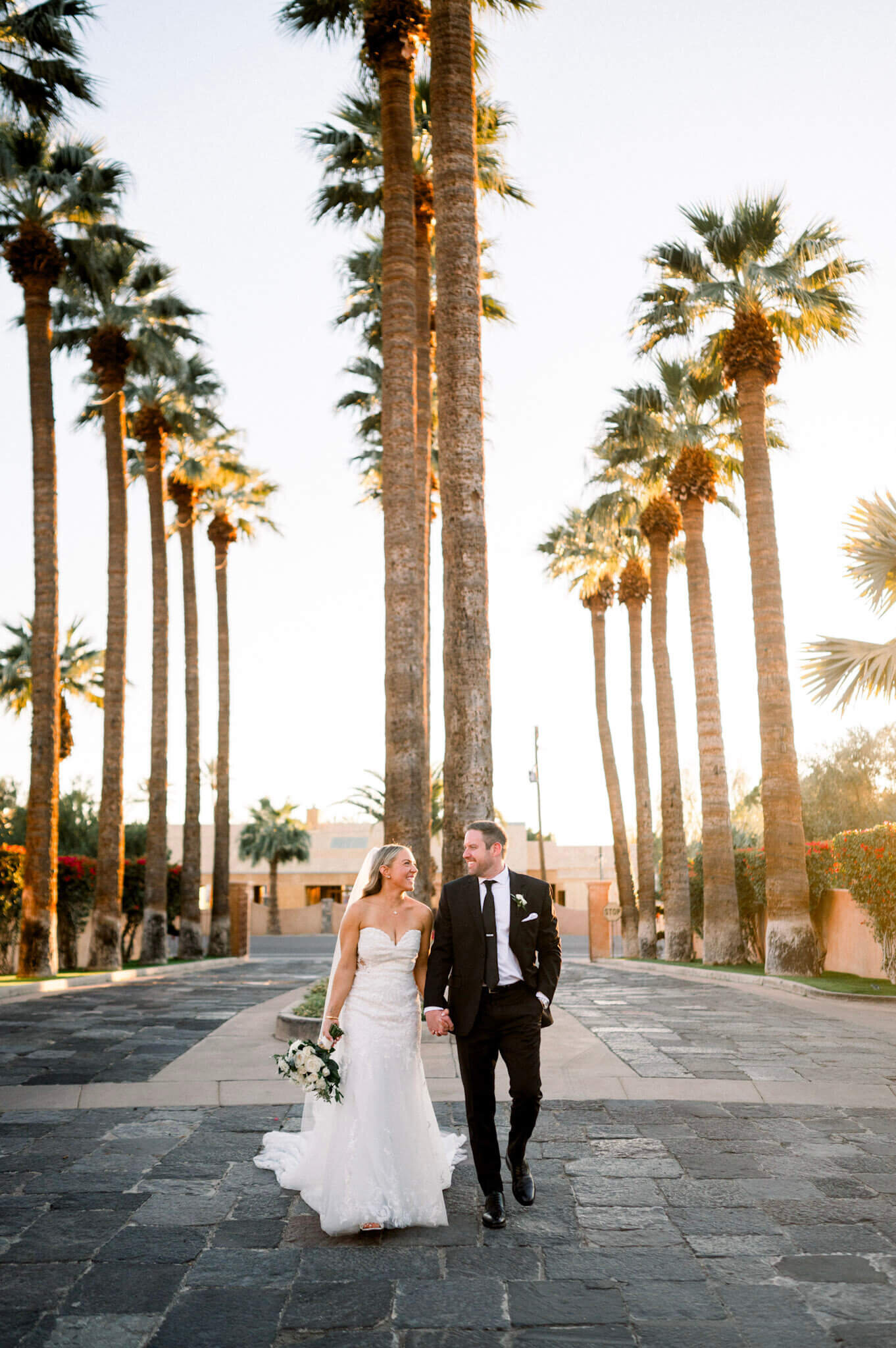 Bride and groom looking at each other near Scottsdale, AZ.
