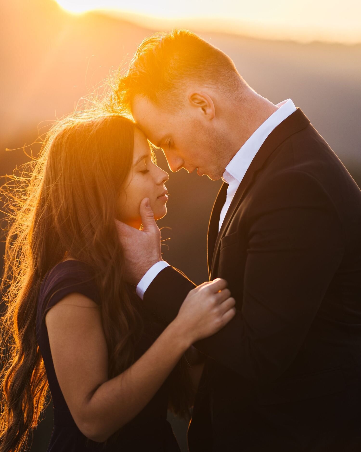 couple on their engagemnet session at blue ridge mountains