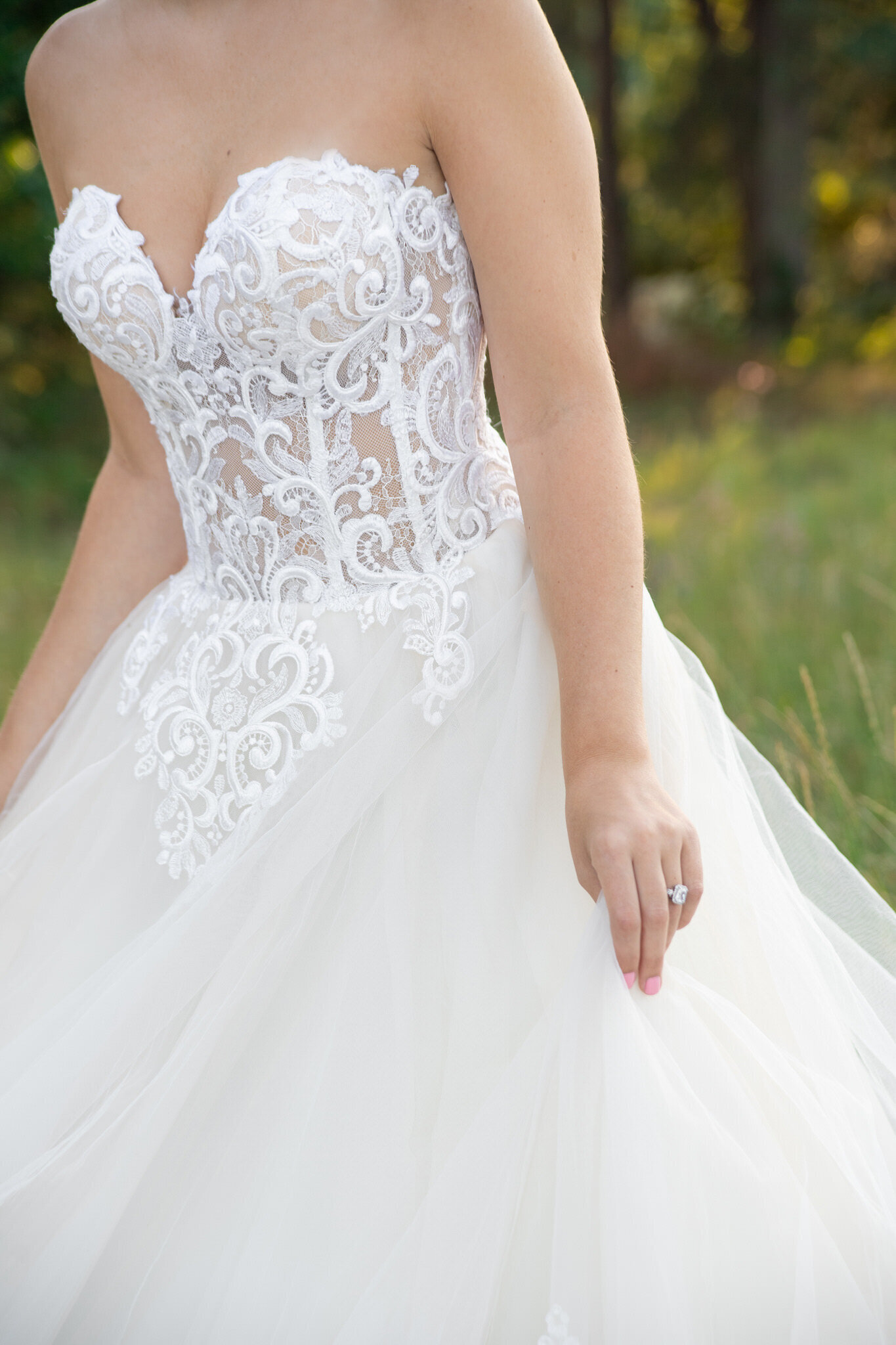 strapless lace wedding dress with tool