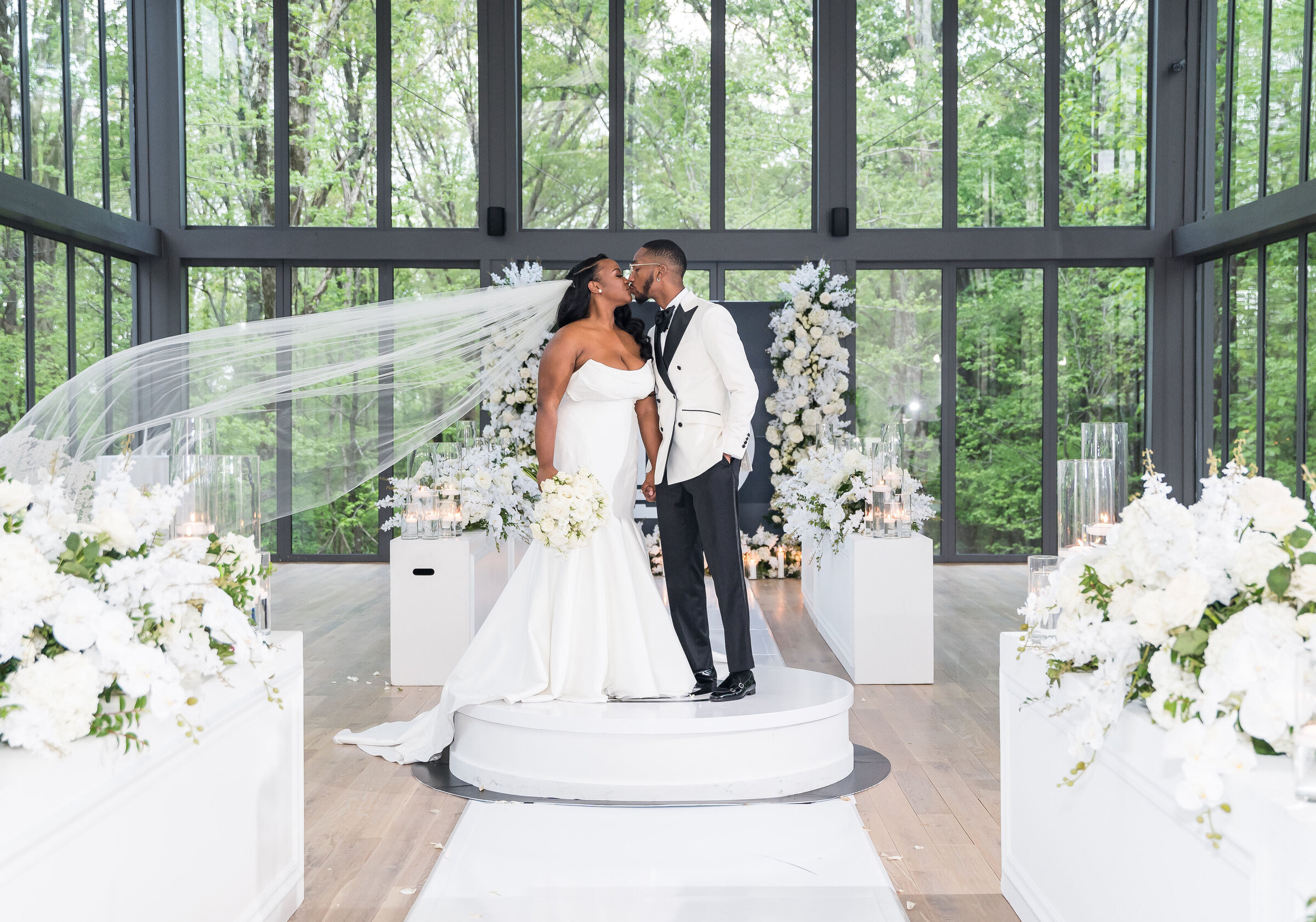 Bride and groom sharing a quiet moment during a luxury wedding in Memphis, designed by Wells Design Co.