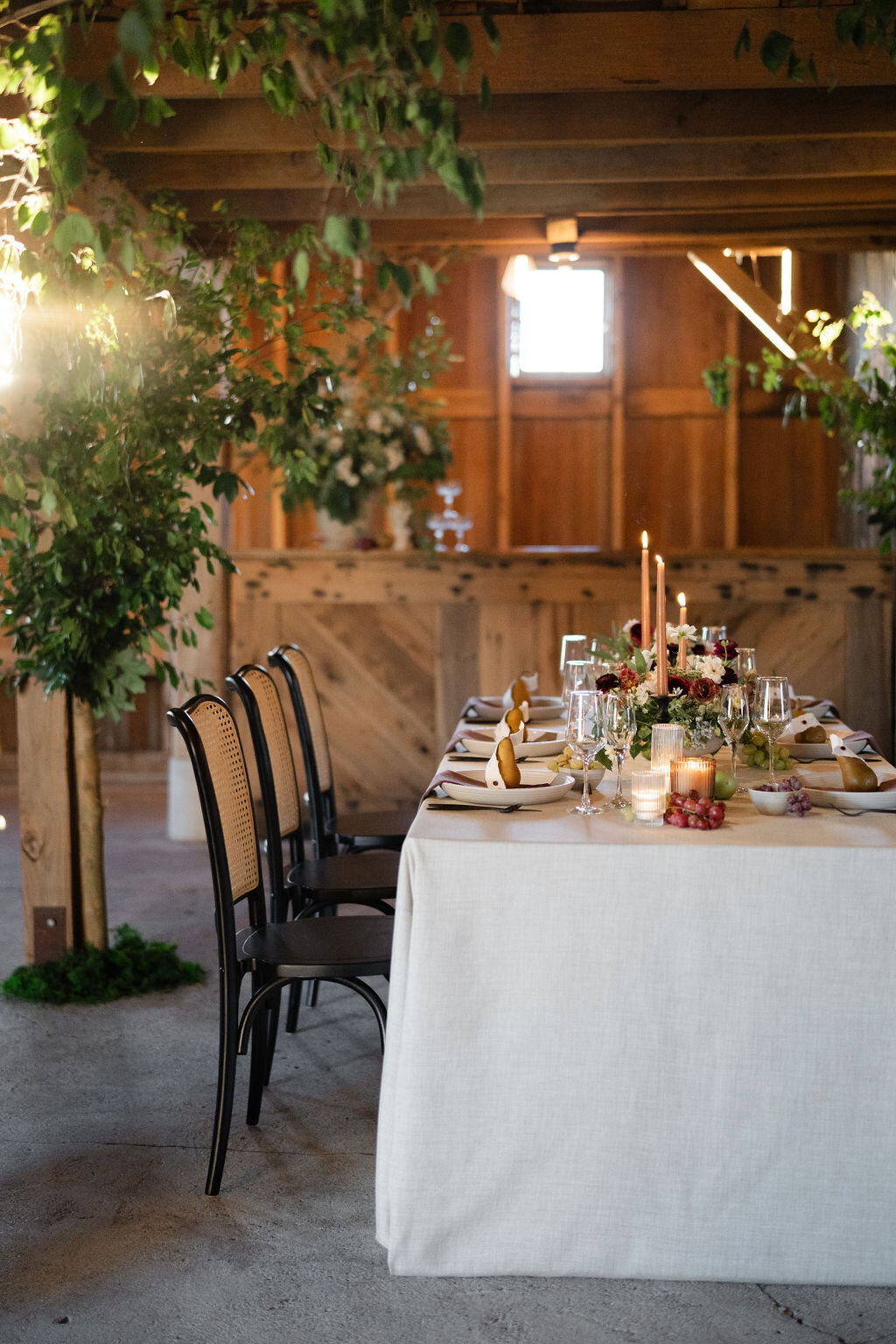 Elegant barn wedding reception in the countryside near Chicago.