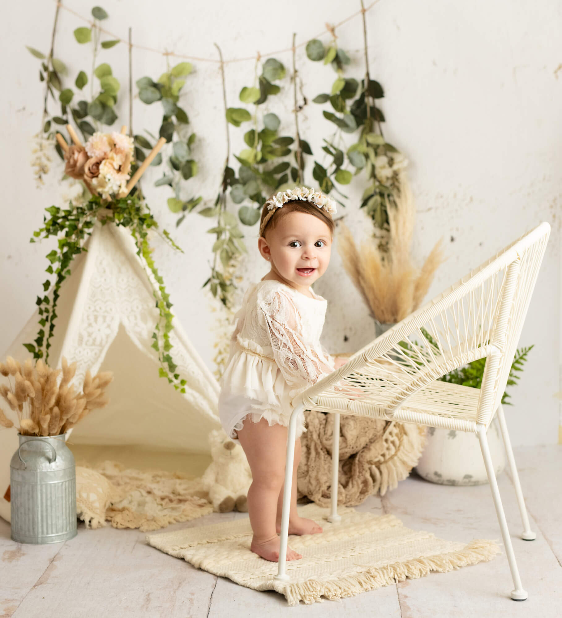 Baby girl in boho setup