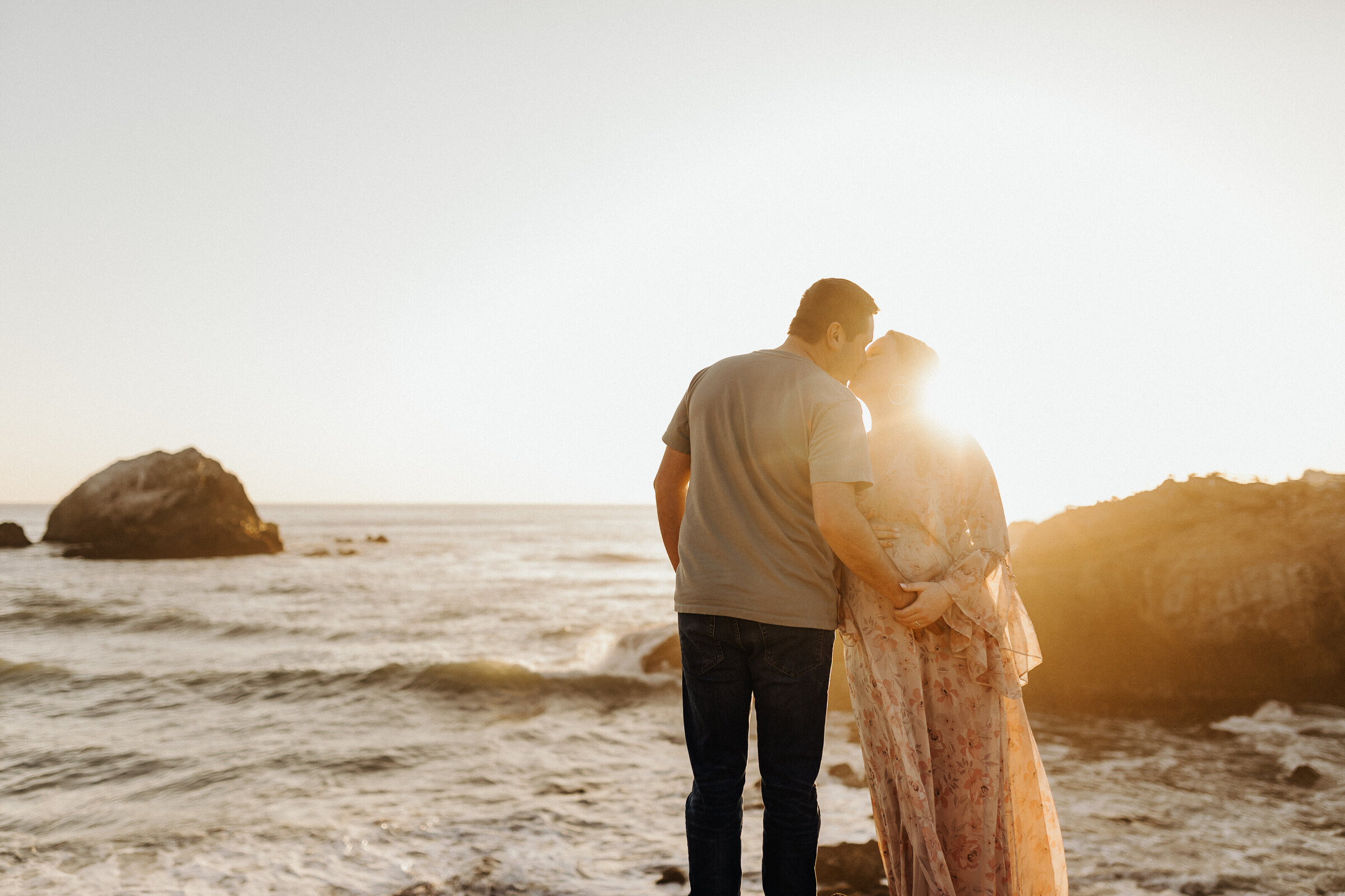 Sutro Baths Sunset Maternity Lens Flare Emily Woodall Photography