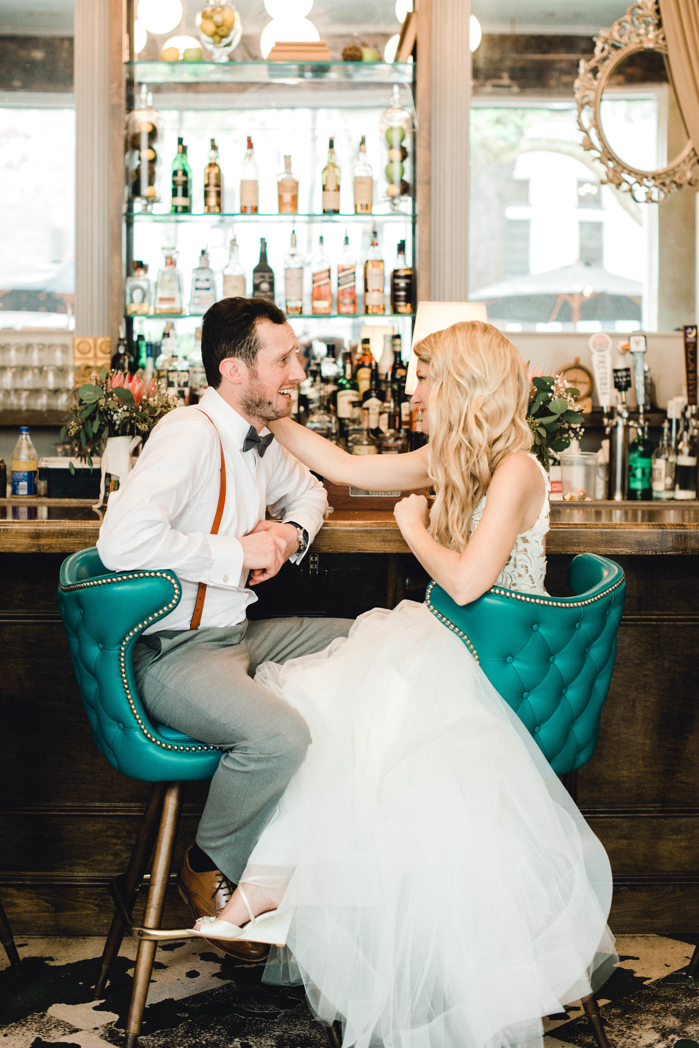 Soho Cafe Wedding Bride and Groom at Bar