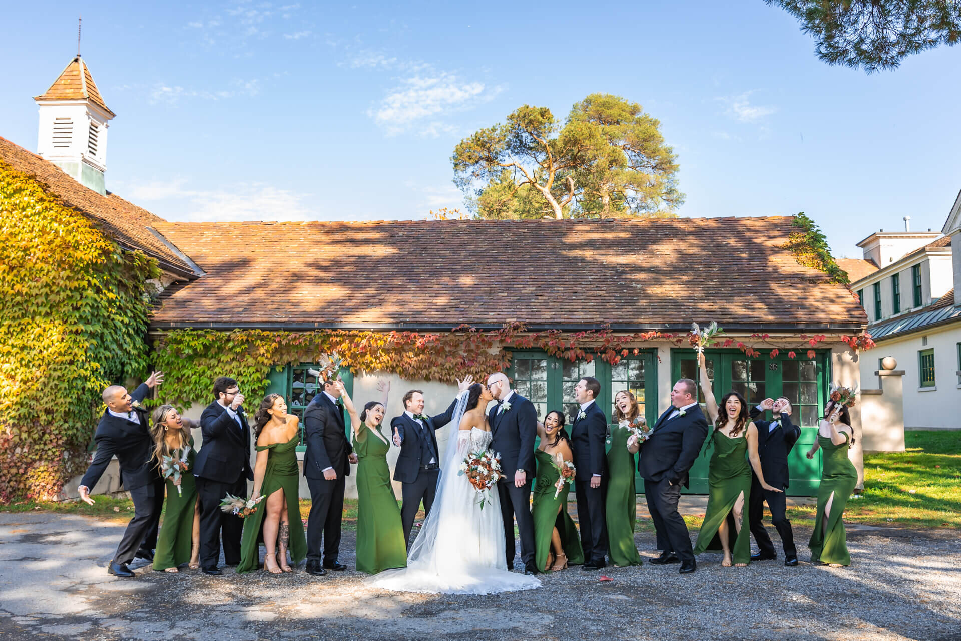 Rochester-Wedding-Photographer-Bridal-Party-Celebration-Cheer-Fall-Foliage