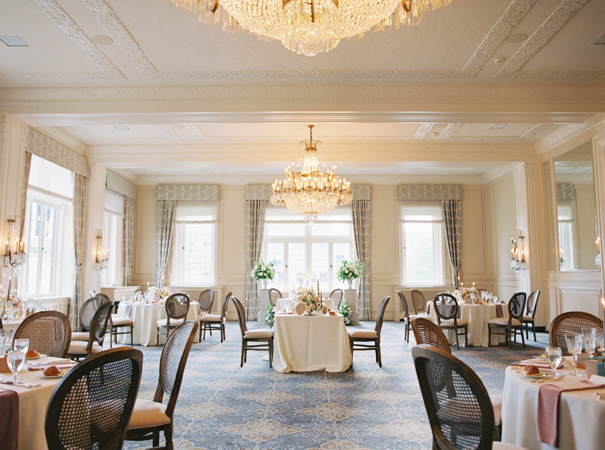 wide photo of the heritage ballroom at the rainier club in seattle for a wedding