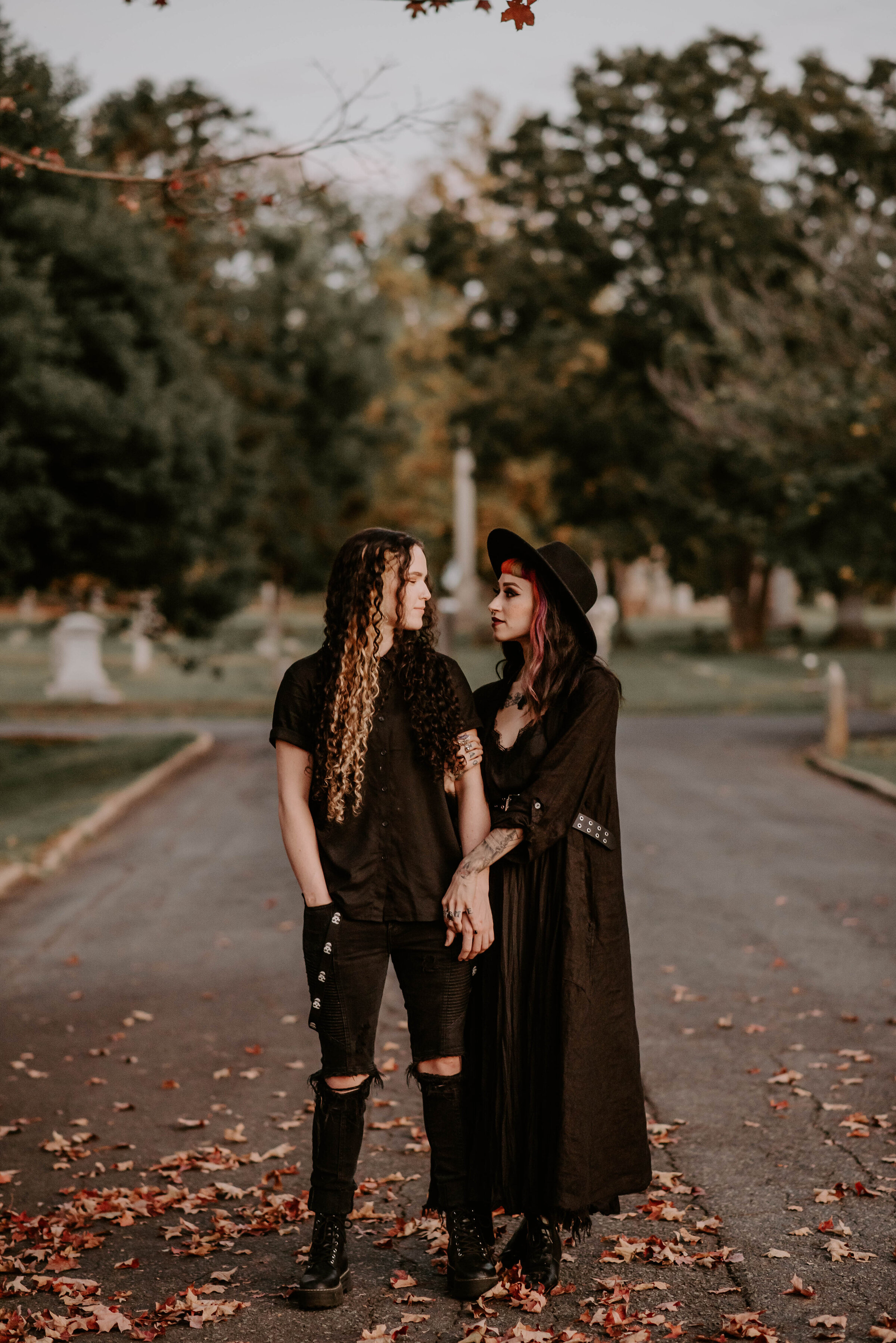 Charlotte NC Elopement Wedding Photographer Photojournalism Editorial Documentary Candid Photography Asheville Boone Raleigh Winston Salem Greensboro Halloween Engagement Session Graveyard Spooky LGBT Friendly