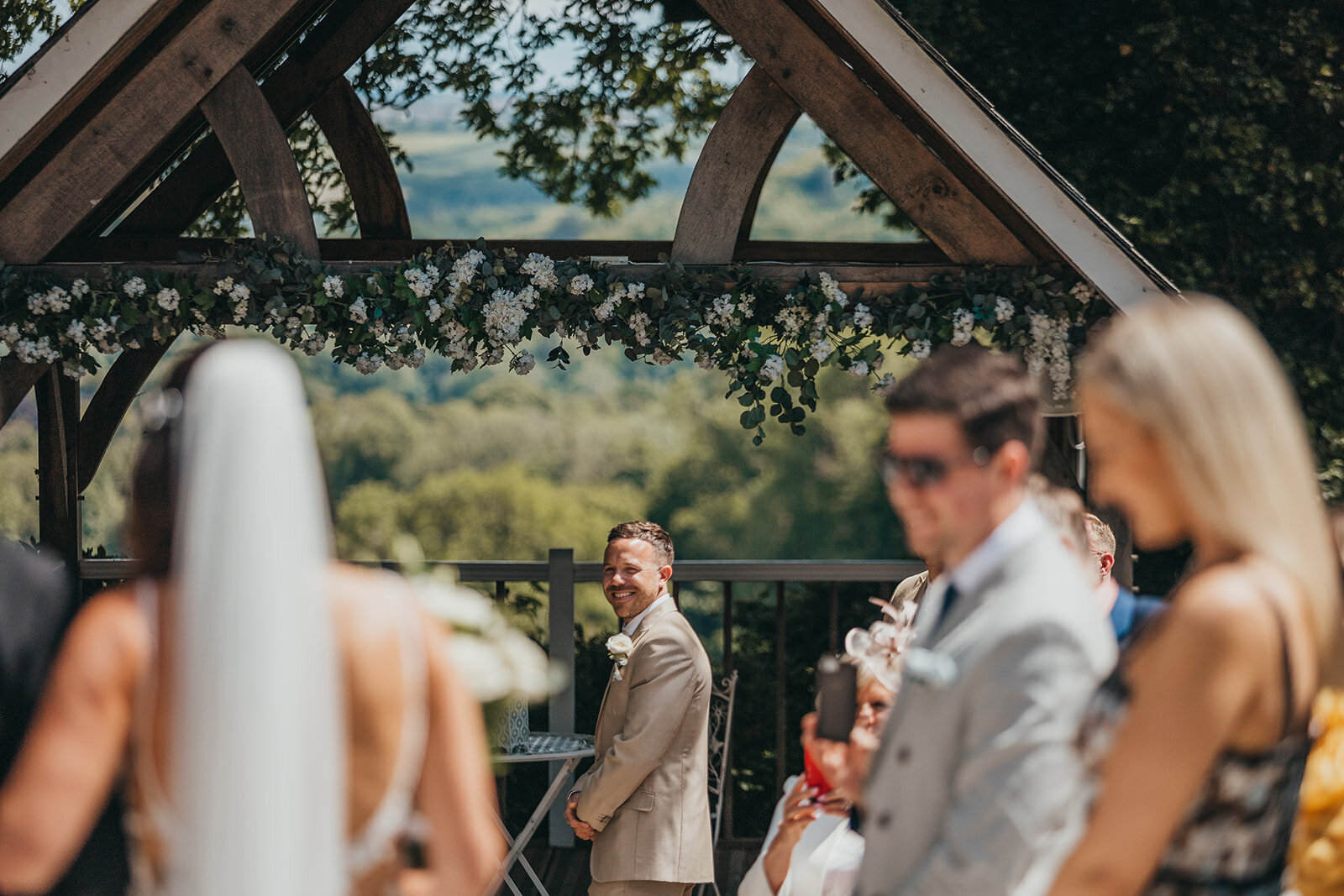 groom sees his bride during start of ceremony