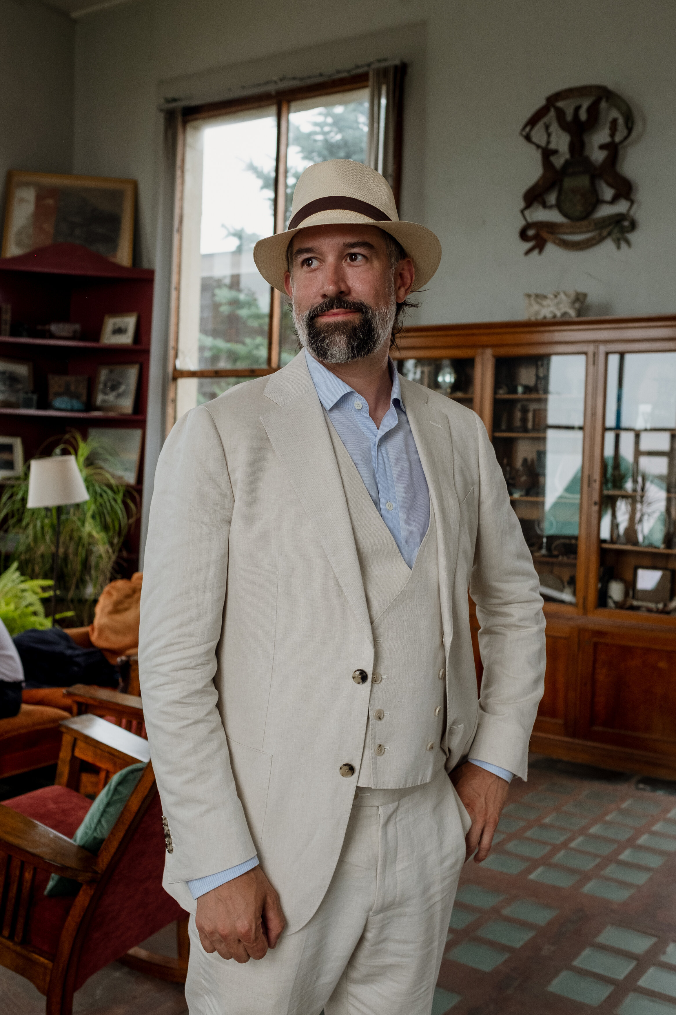 Summer wedding attire for groom in New England
