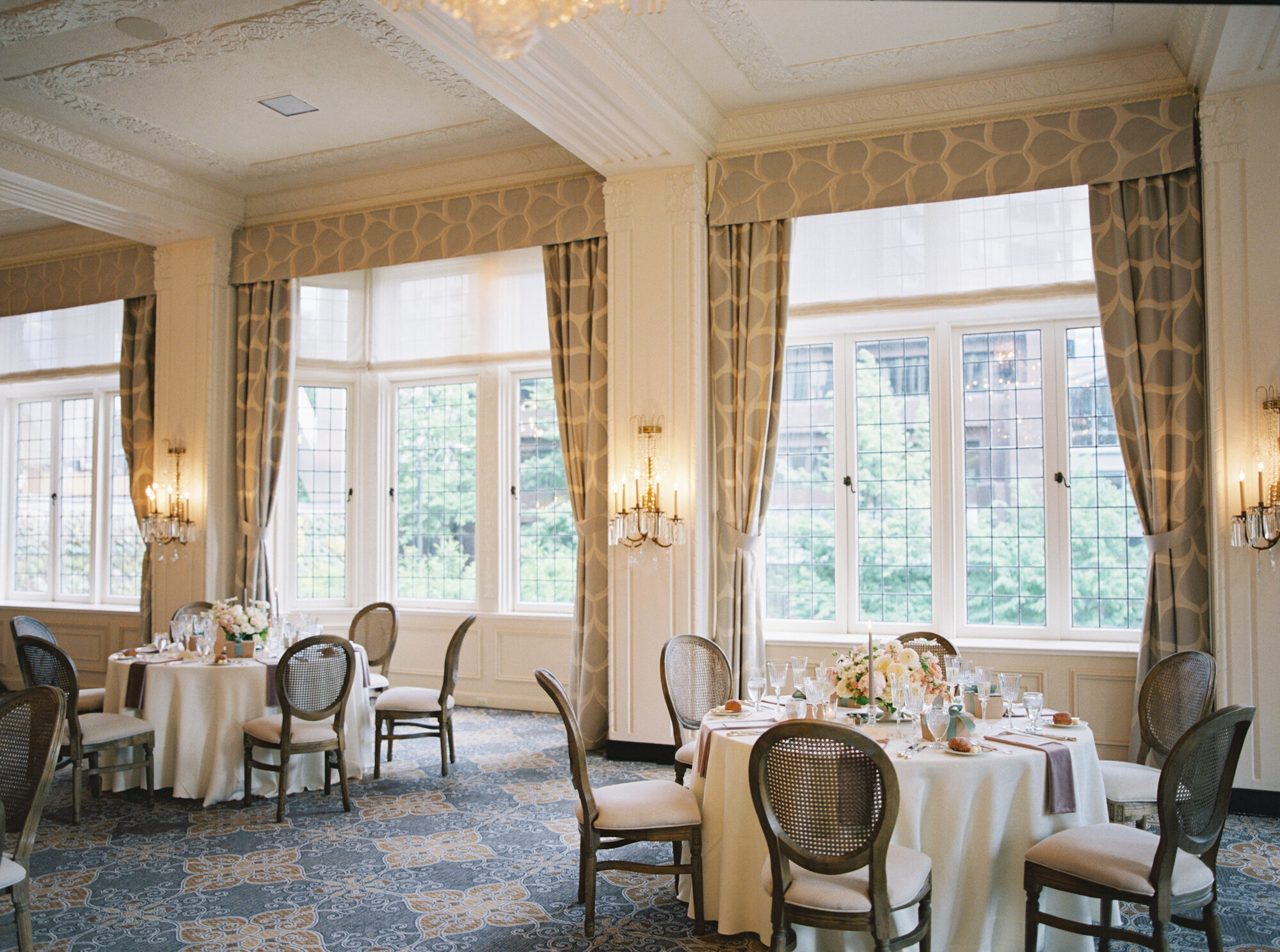 wide photo of the heritage ballroom at the rainier club in seattle for a wedding