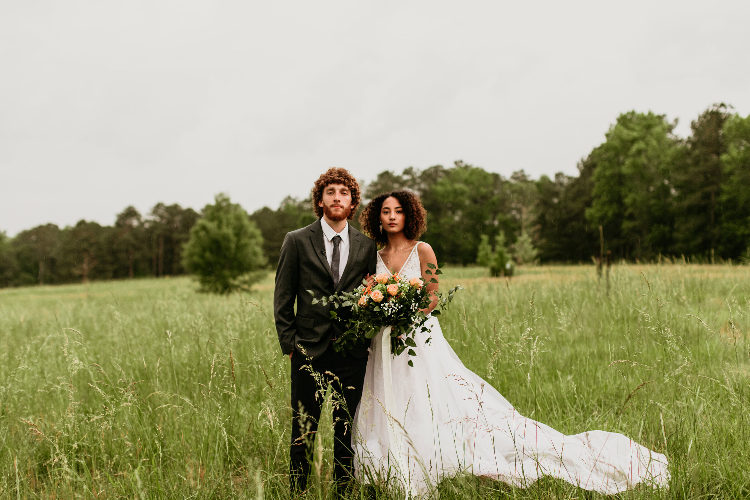 bride & groom eloping in a field in asheville north carolina