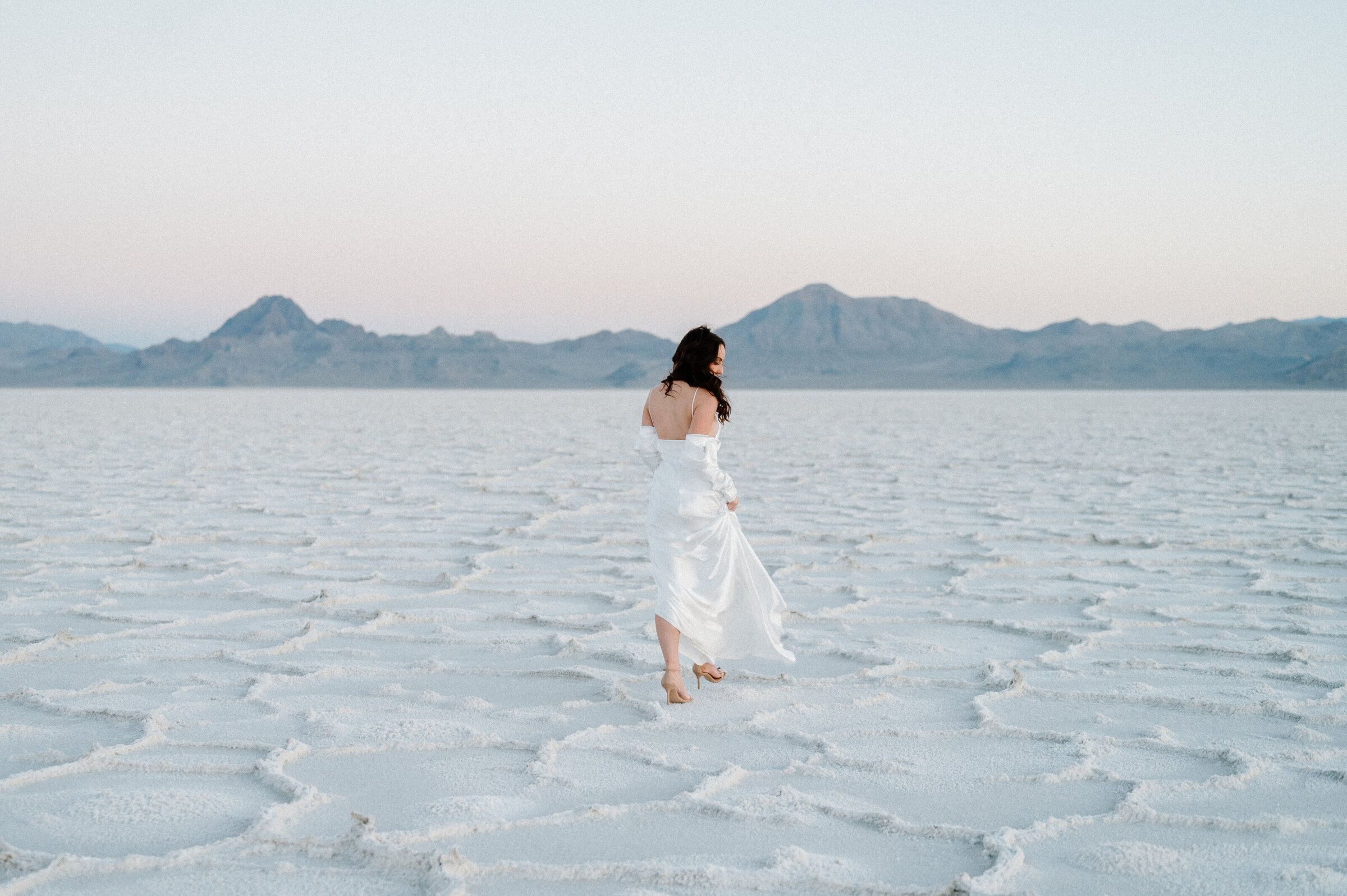 Bride in gown at Utah Salt Flats