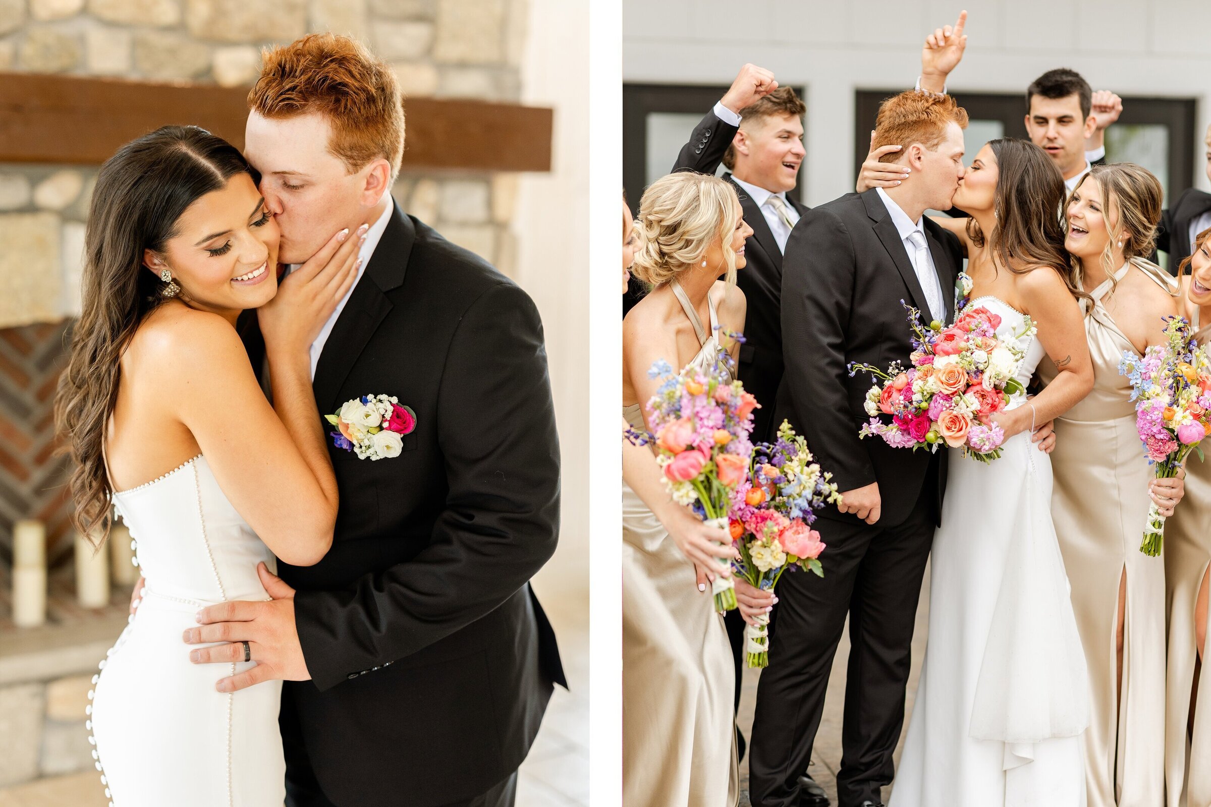 bride and groom kissing at wedding day by minneapolis wedding photographer Kacey Wyrick Photography