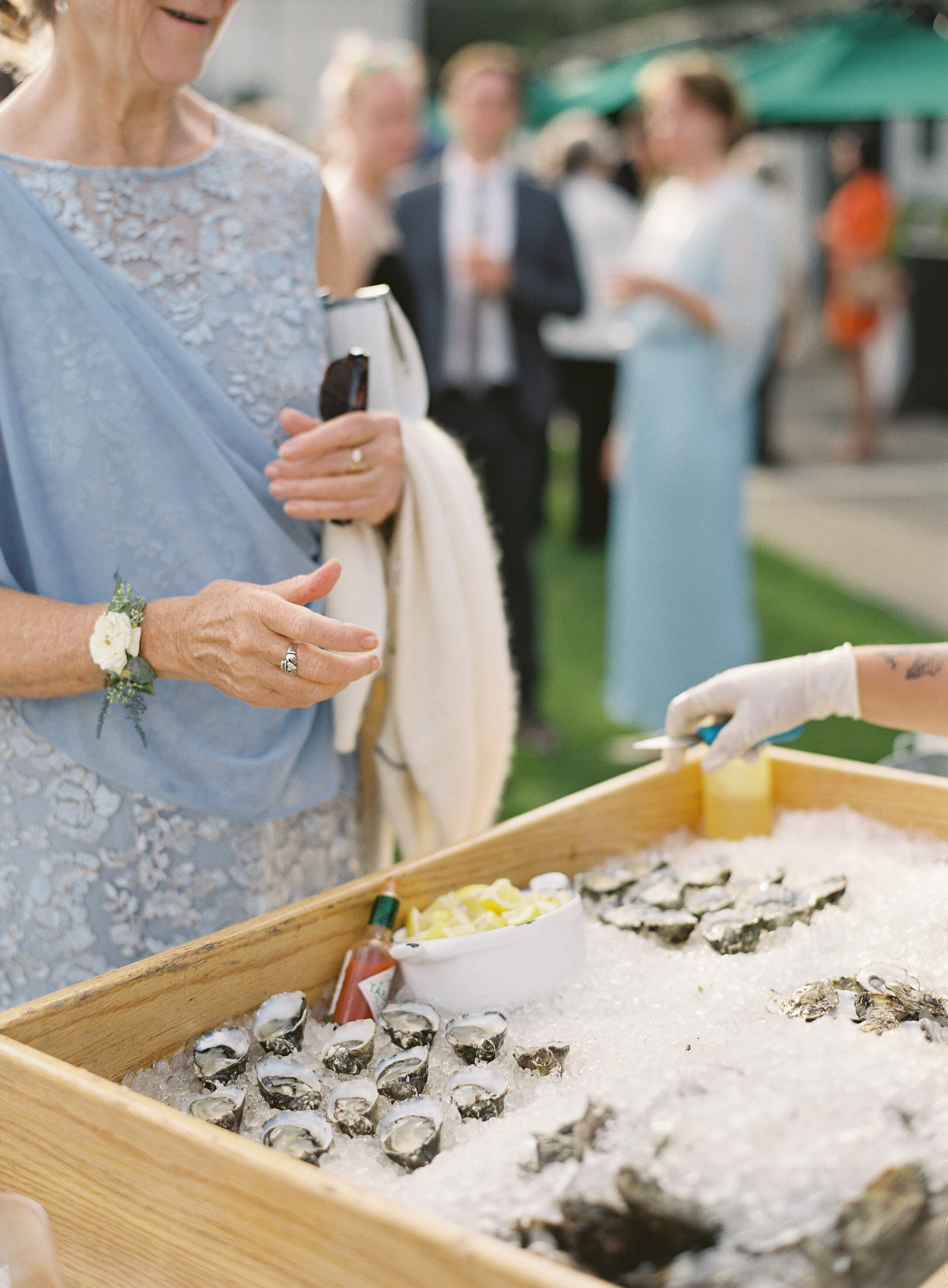 oysters on ice at wedding cocktail hour