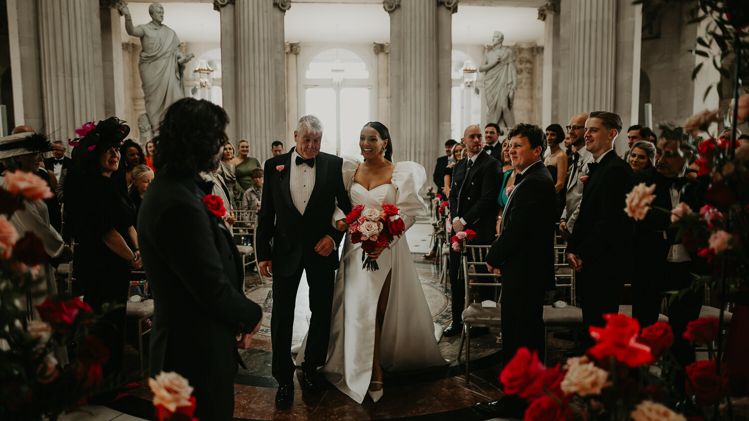 A bride sees her groom for the first time at their wedding at City Hall in Dublin.