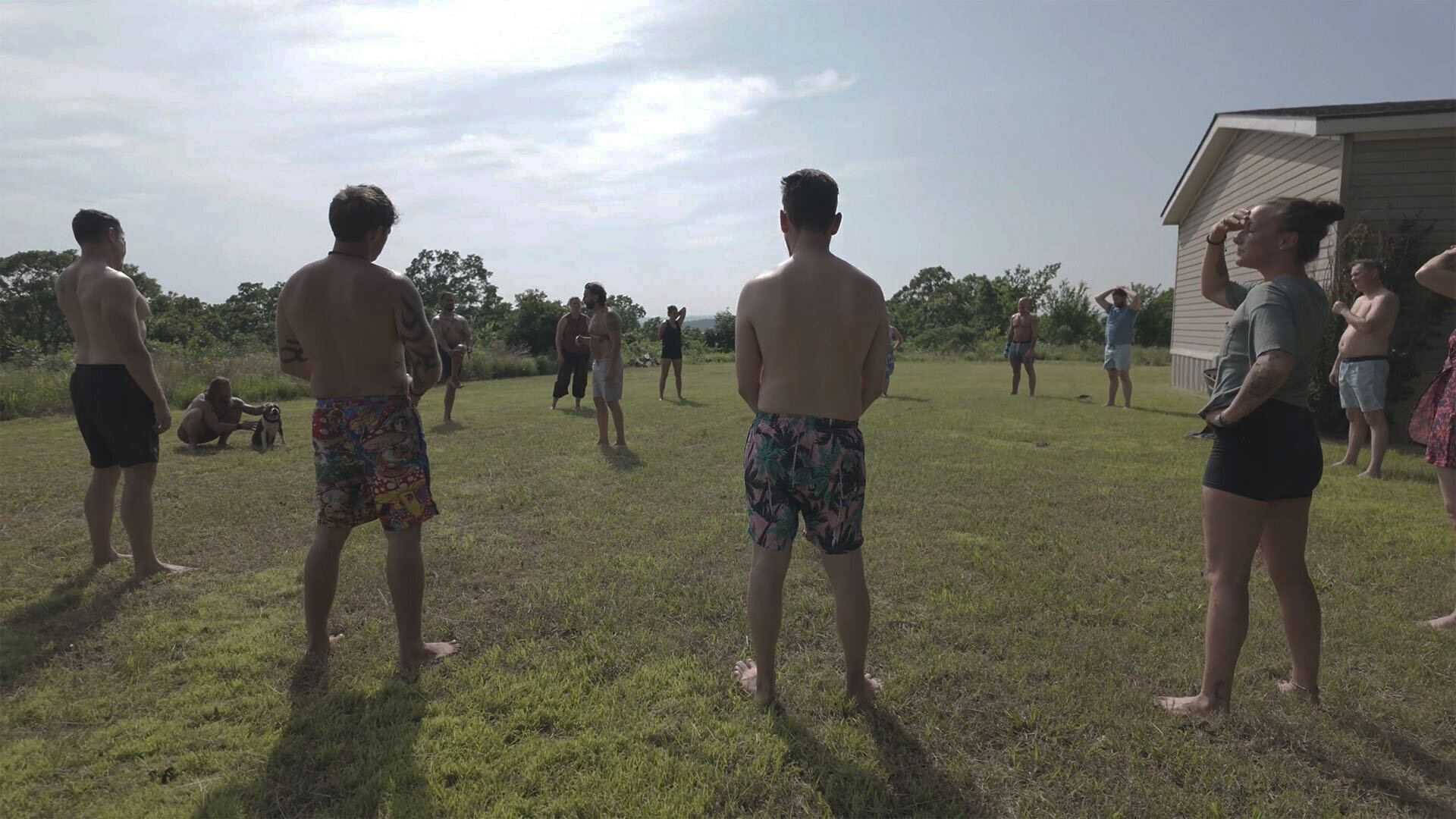 A photo of a yoga session or other event during a recent veteran retreat at Rising Ridge.