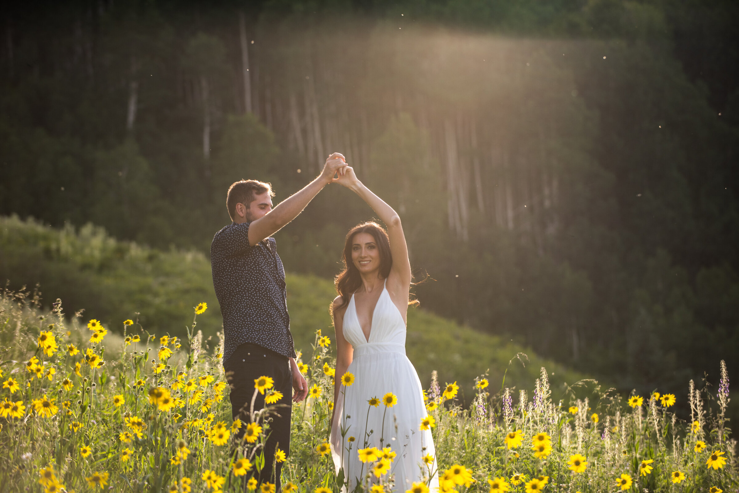 Couple's Session flower field in the mountains