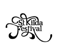 St Kilda Festival logo with artistic, swirling typography in black.