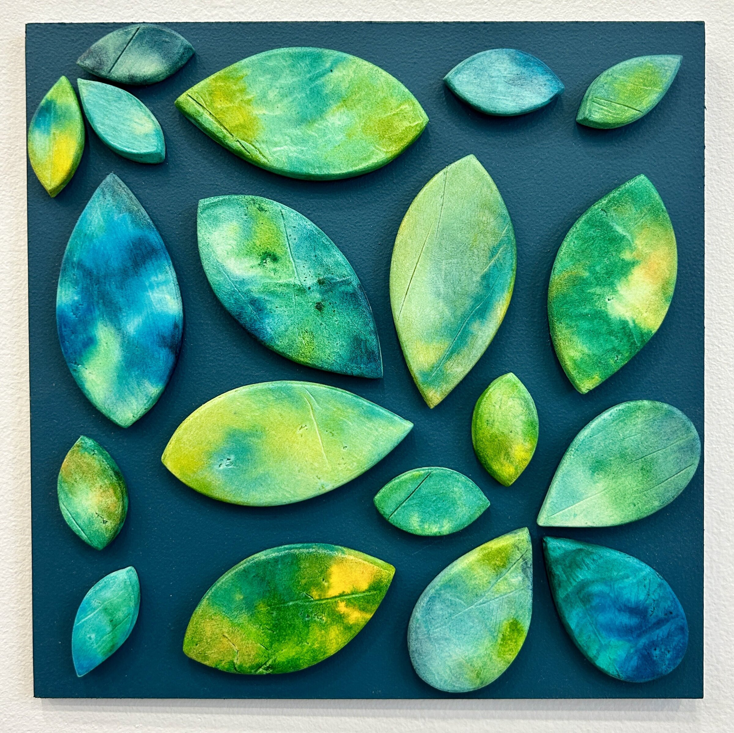 Emily Mann, Ink and Indigo, customizable dimensional wall art, paperclay forms with watercolor on panel, 8”x8”-3