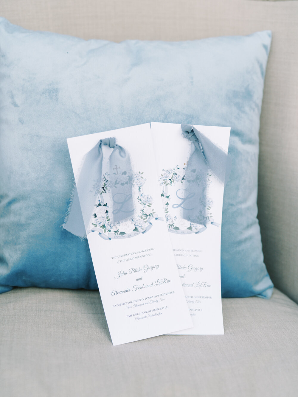 blue and white wedding programs