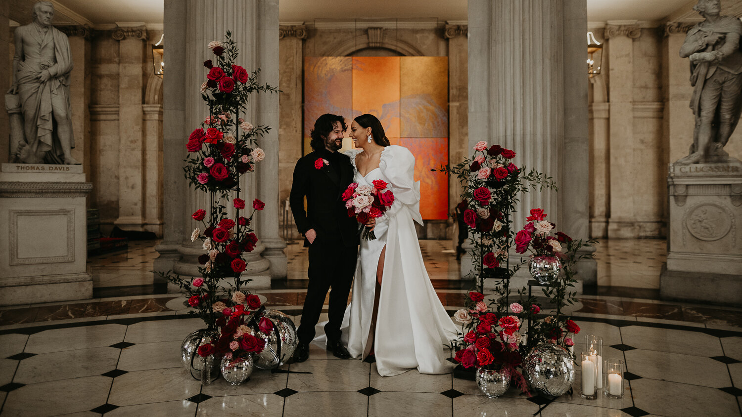 A bride and groom at their city hall wedding in Dublin.