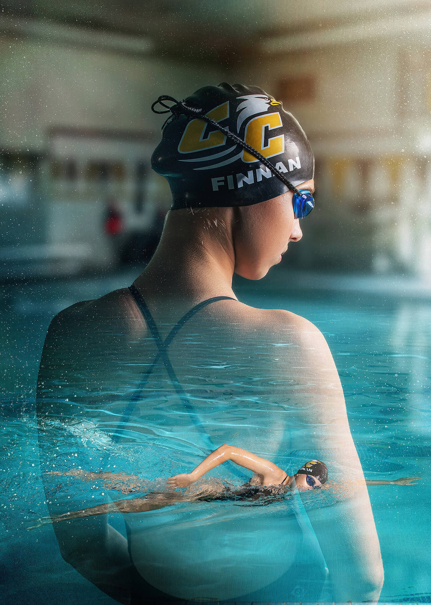 Double exposure of a swimmer 