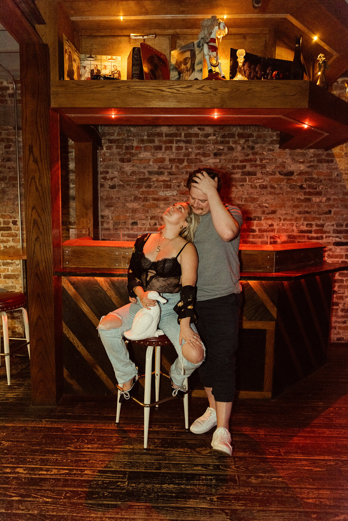 Engagement photos at Hoptinger's Bar in downtown Jacksonville