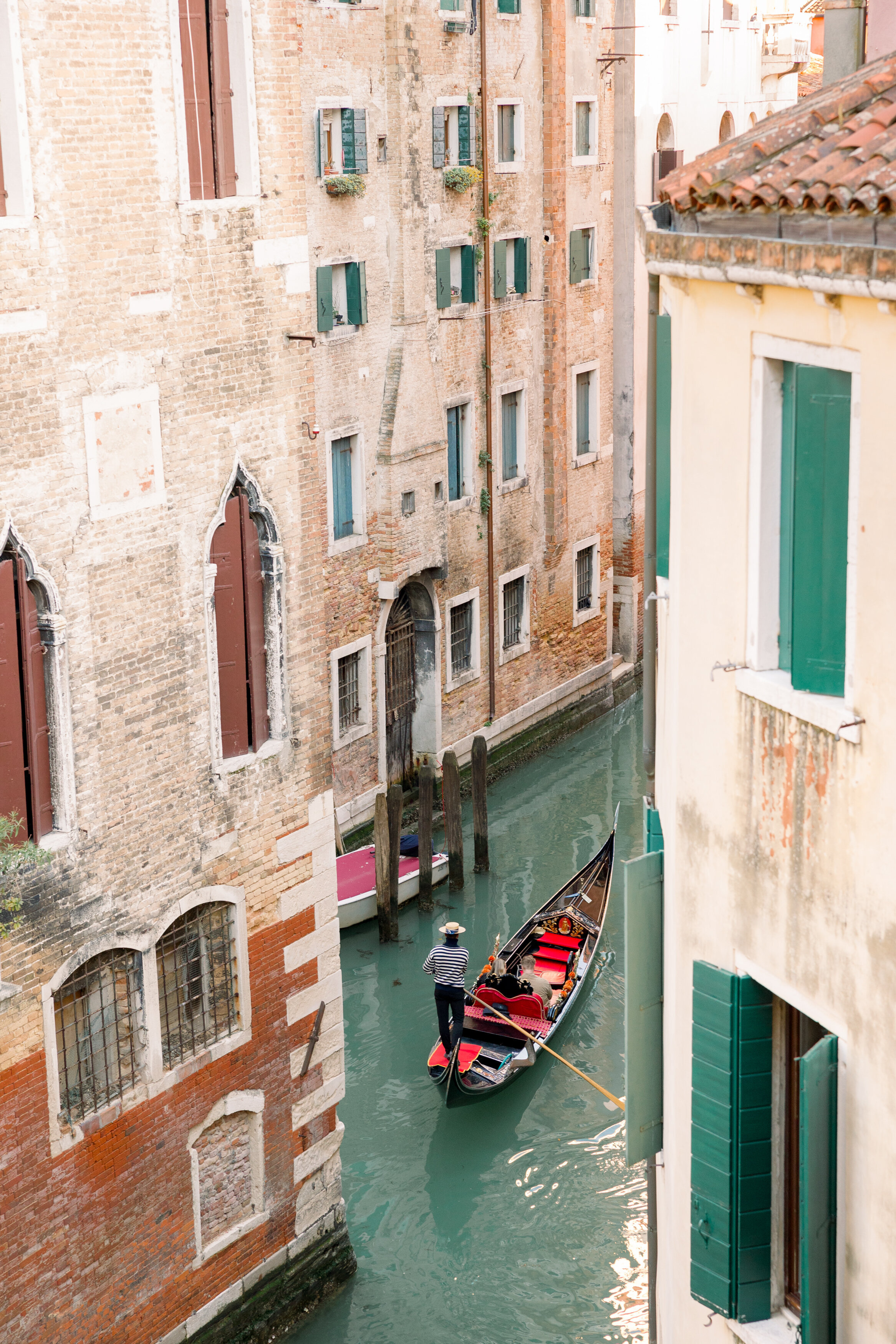 Wedding and Elopement Photographer, high vantage shot of gondola with couple