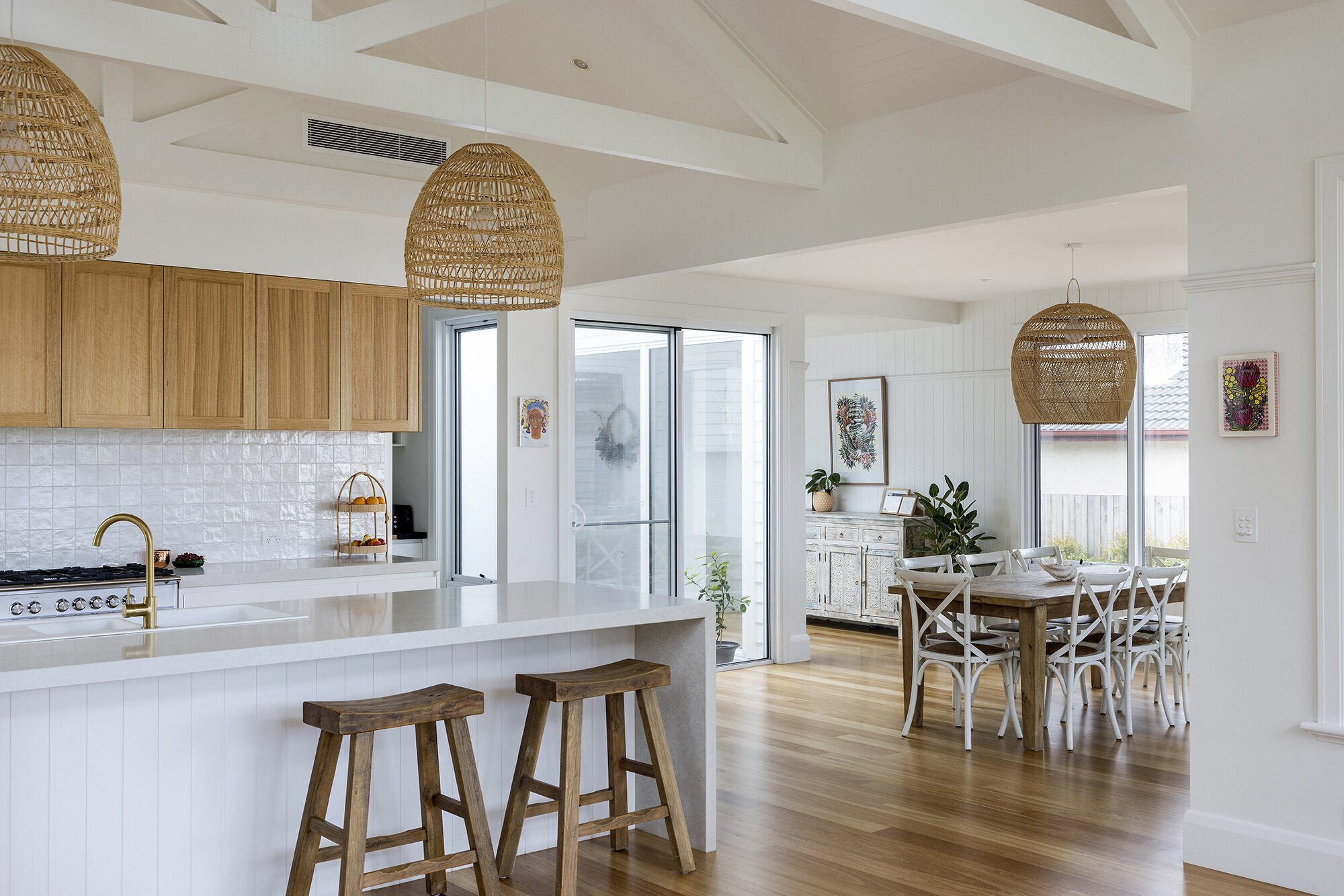Kitchen and dining area timber floorboards home extension