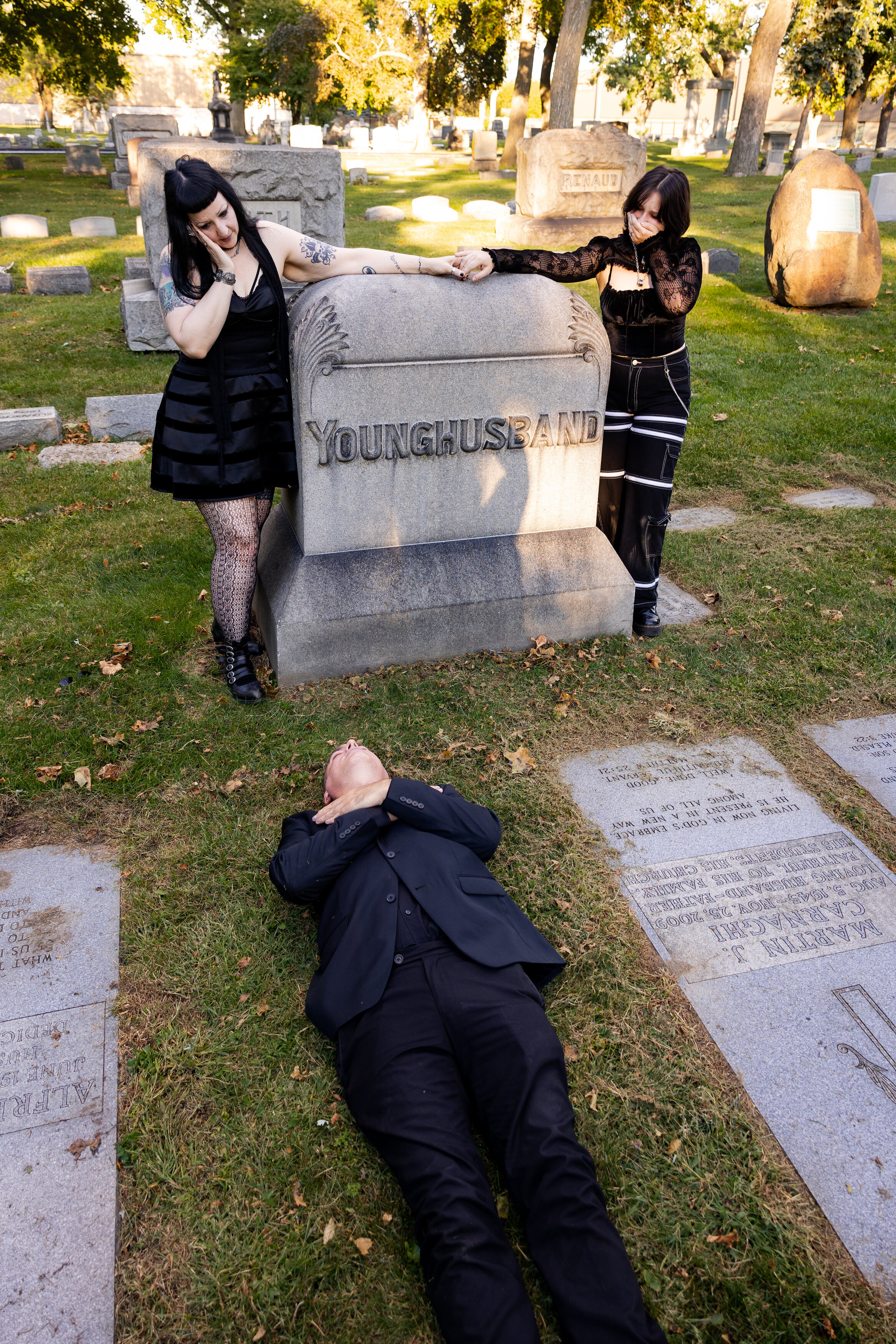 Gothic family photo in michigan cemetery.