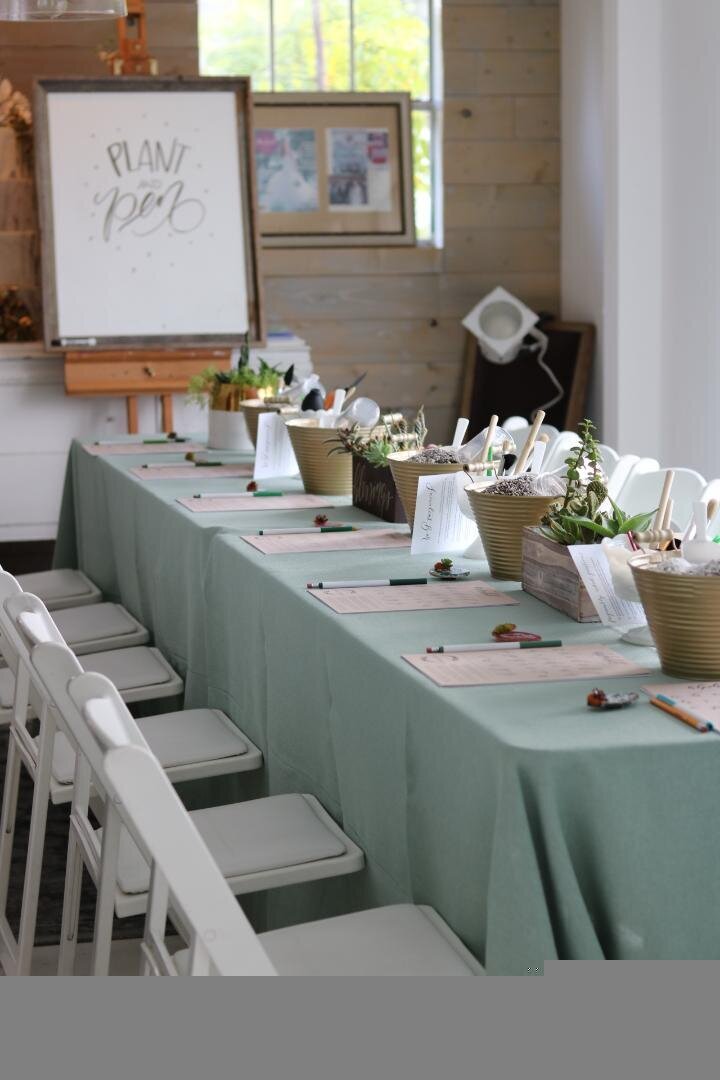 DIY Succulent favor table for bridal showers baby showers corporate succulent planting events unique party favor ideas and personalized gifting