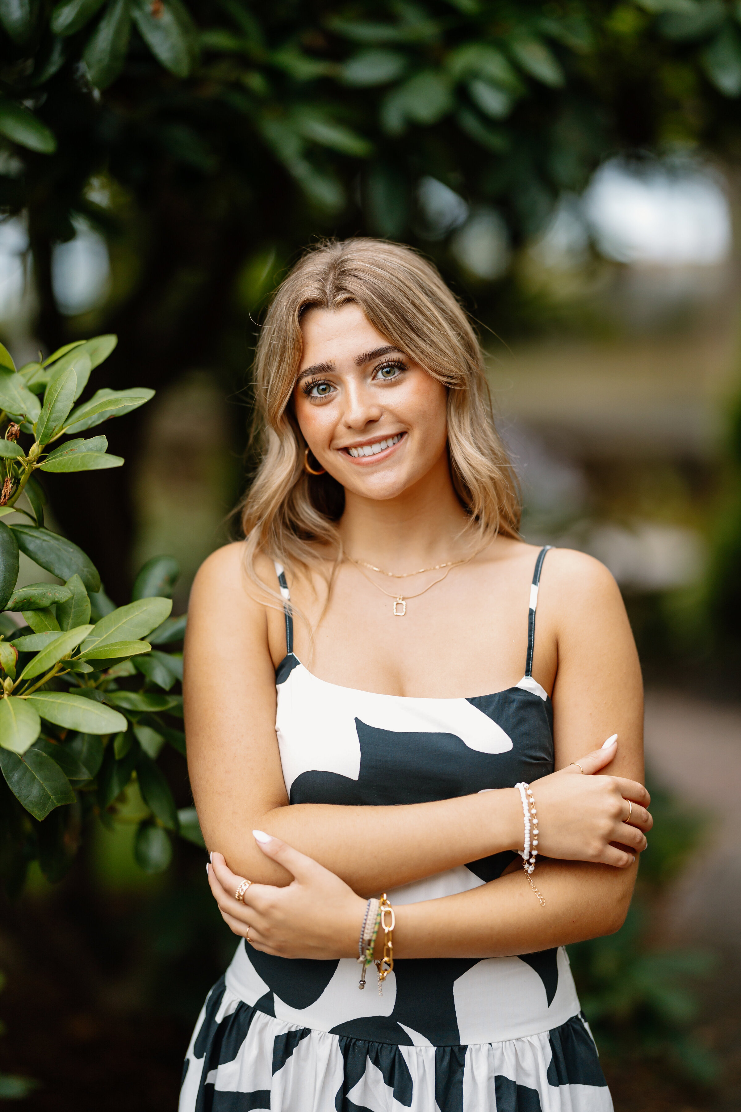 Senior girl photo in black and white dress in Beverly, Massachusetts