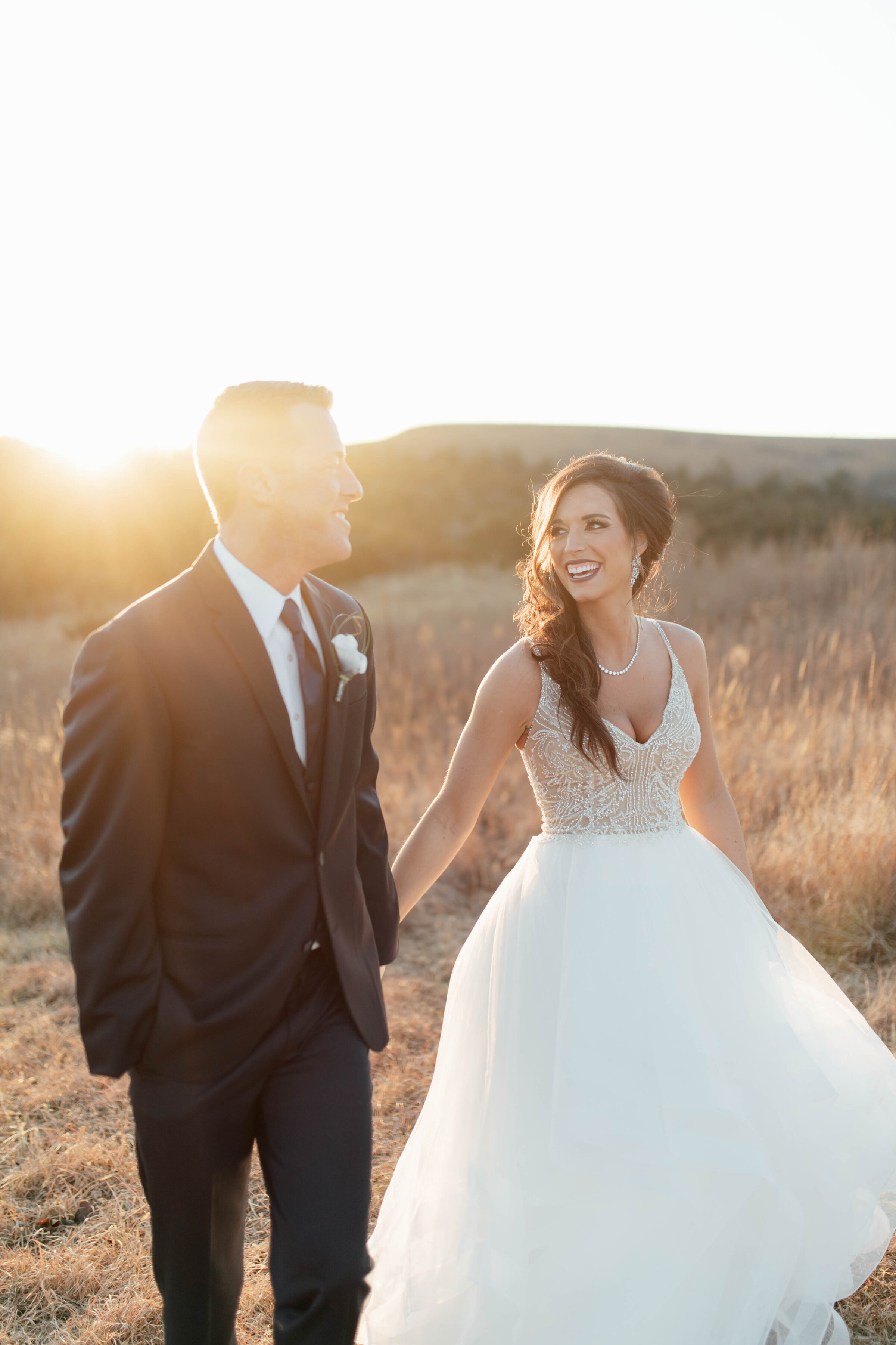 bride and groom golden hour light. 