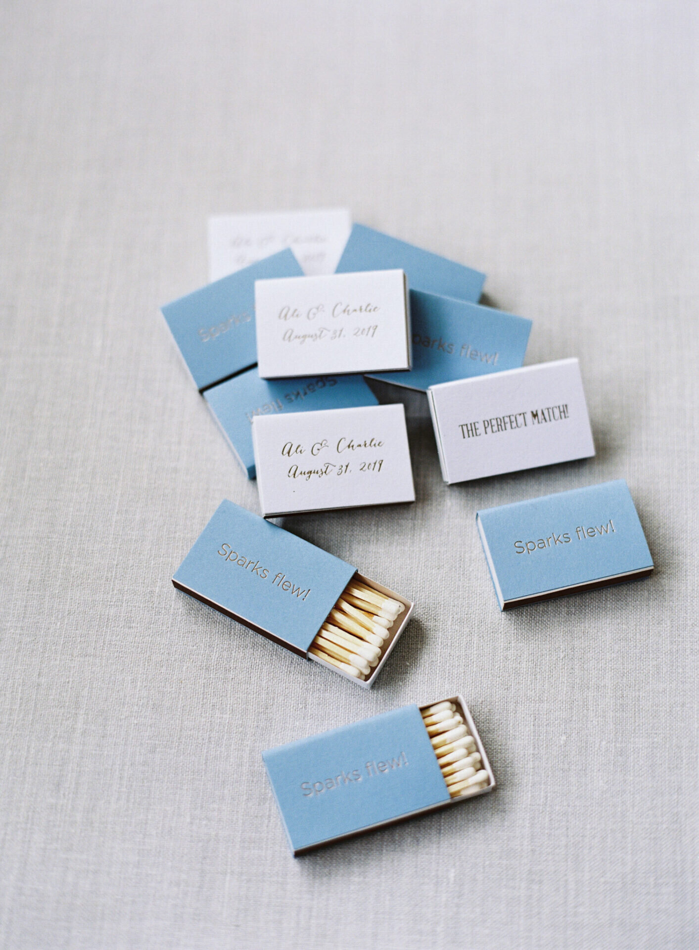 blue and white perfect match tennis themed wedding favors