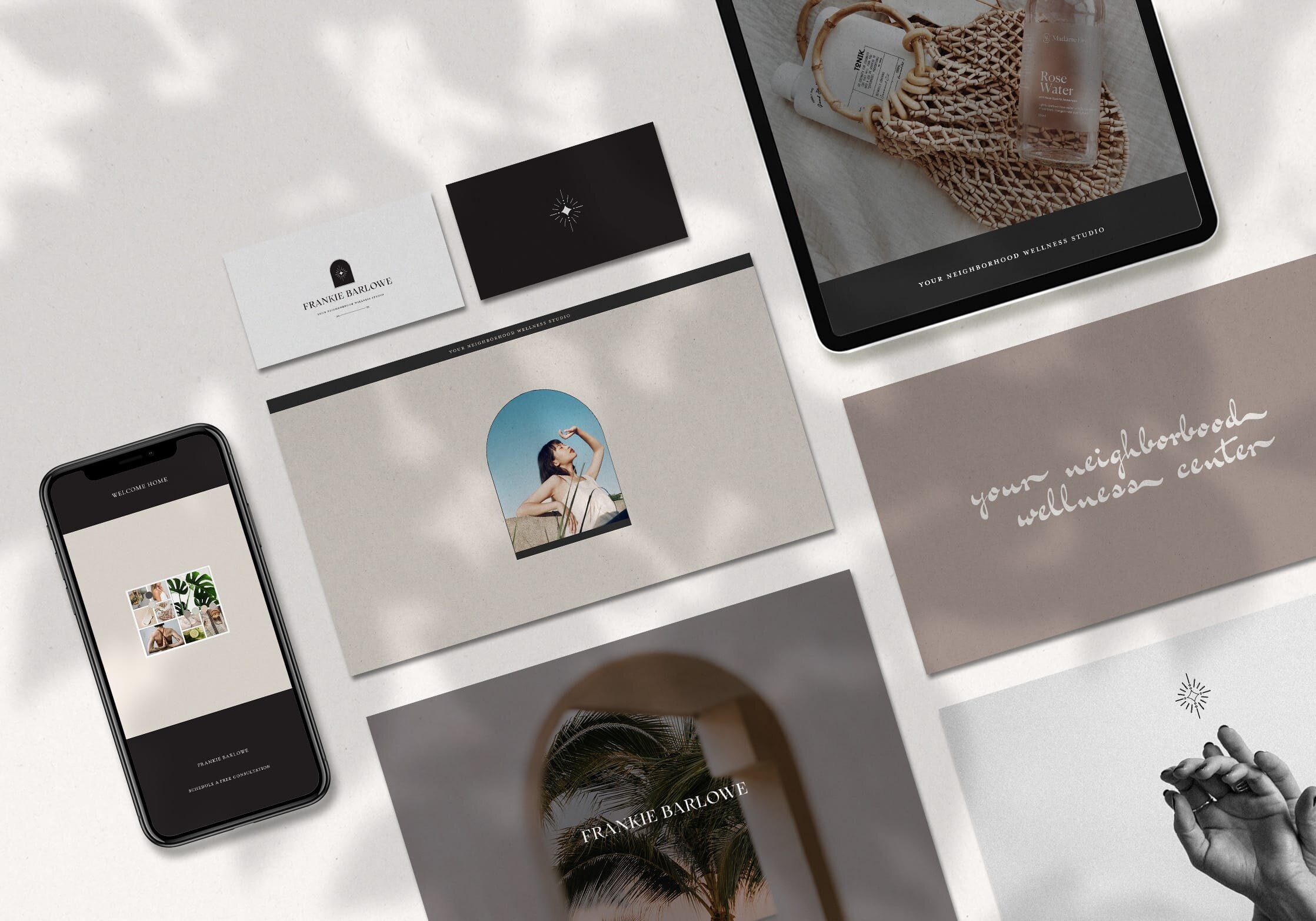 Modern website design for a wellness studio, showcasing neutral colors and a clean, soothing layout.