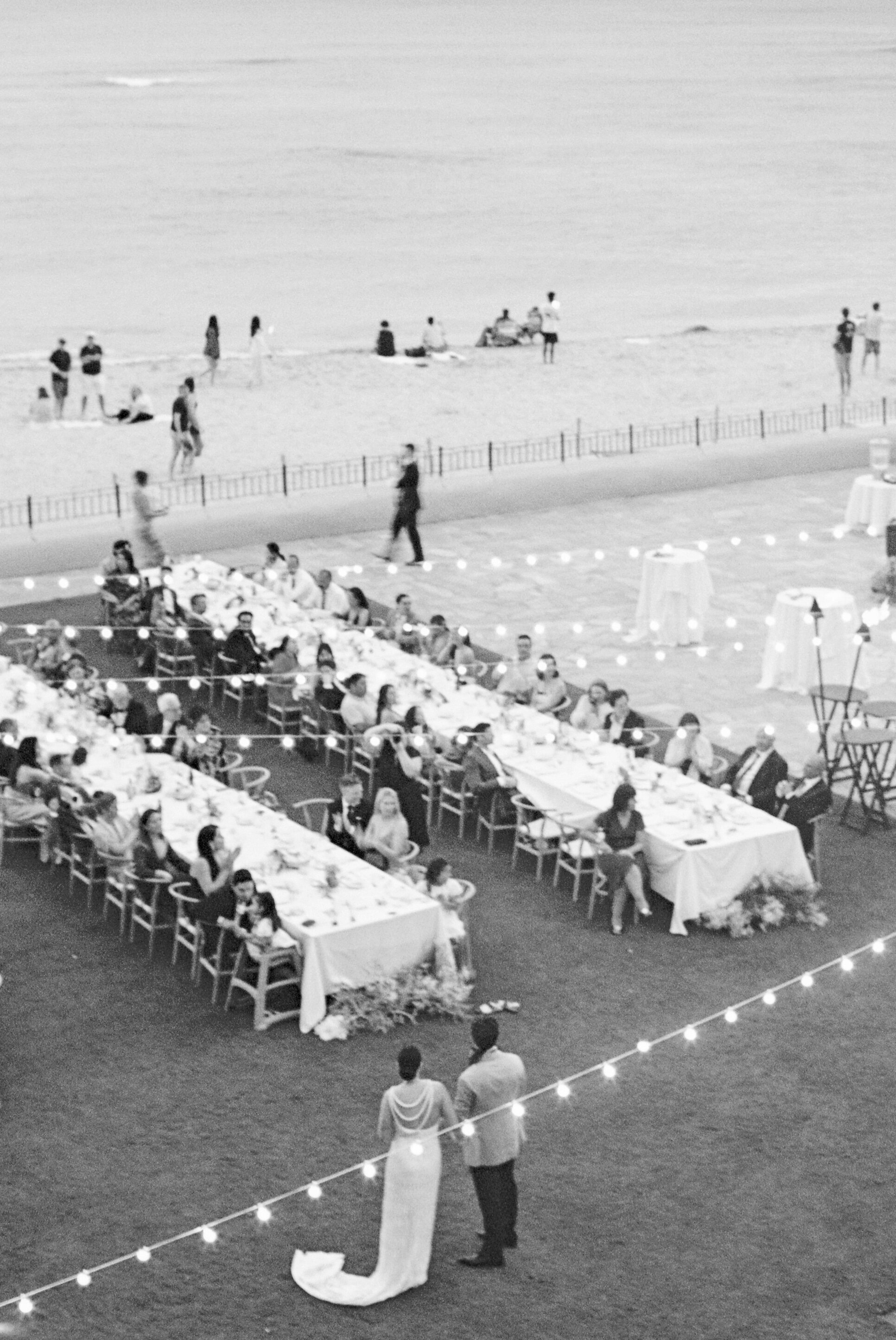 Wedding and Elopement Photographer, black and white aerial image of reception