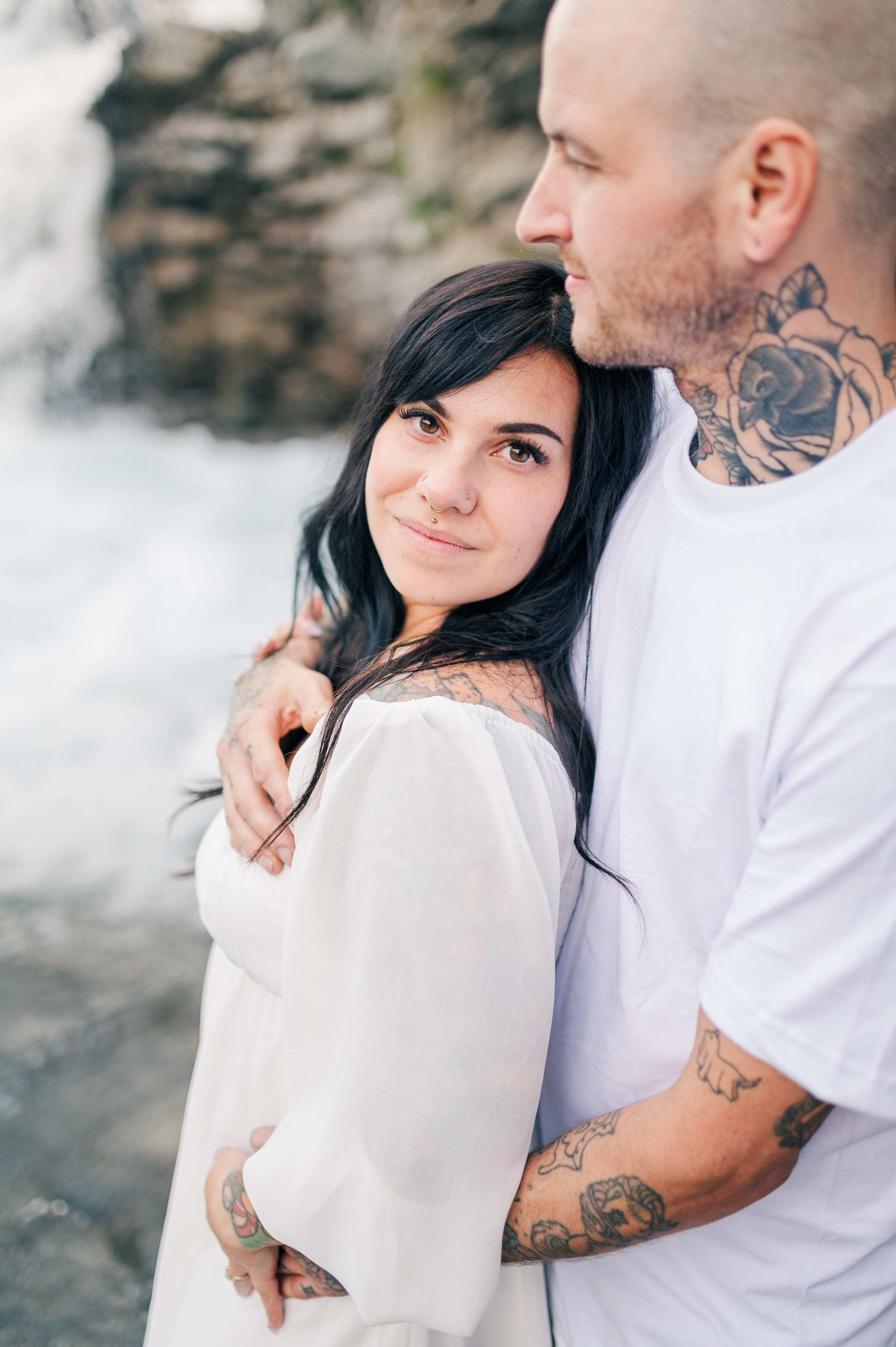 Sheep River Waterfall Engagement Alberta Canada